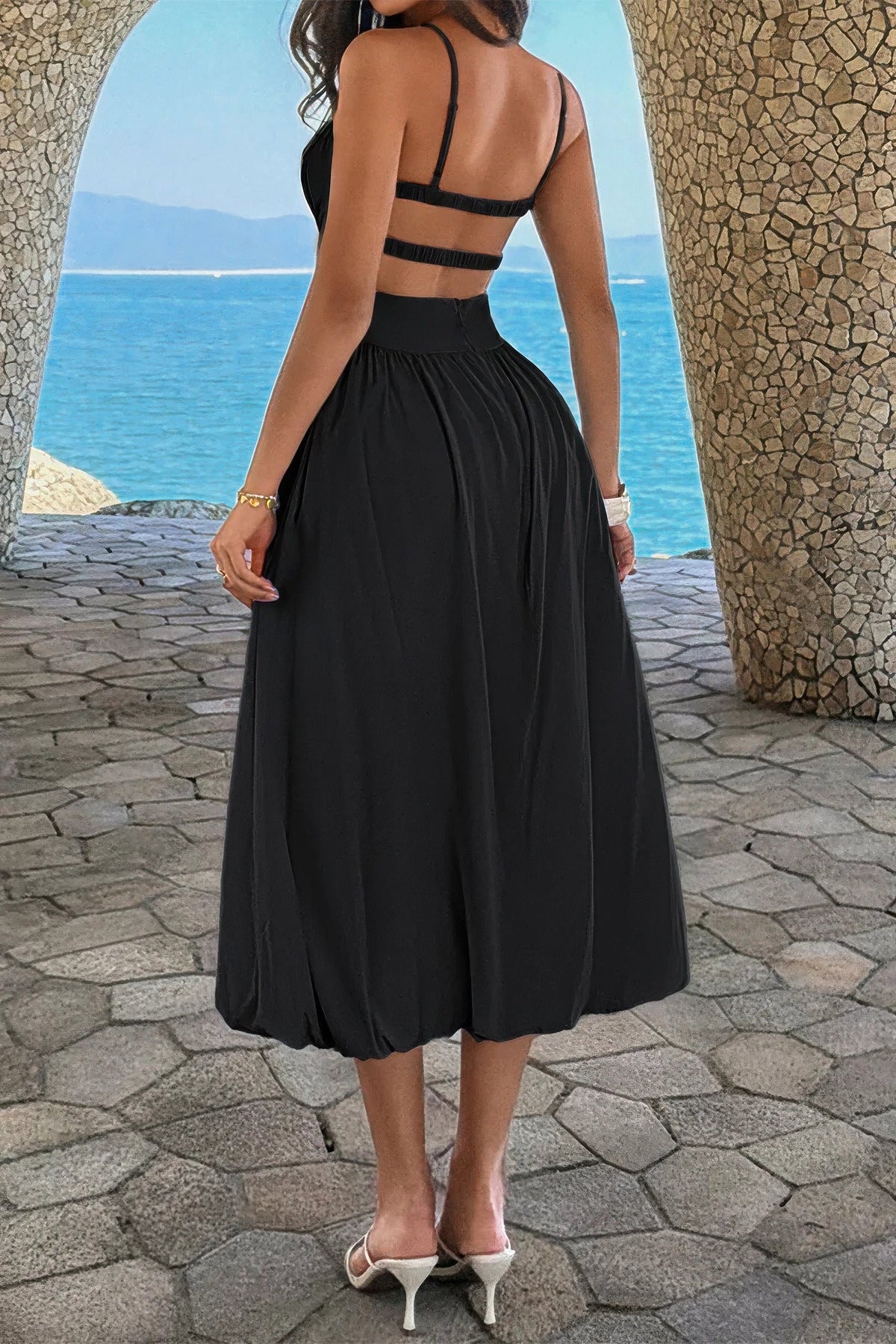 Solid Sleeveless Ruched Bust A Line Dress - Flip Flop Dynasty