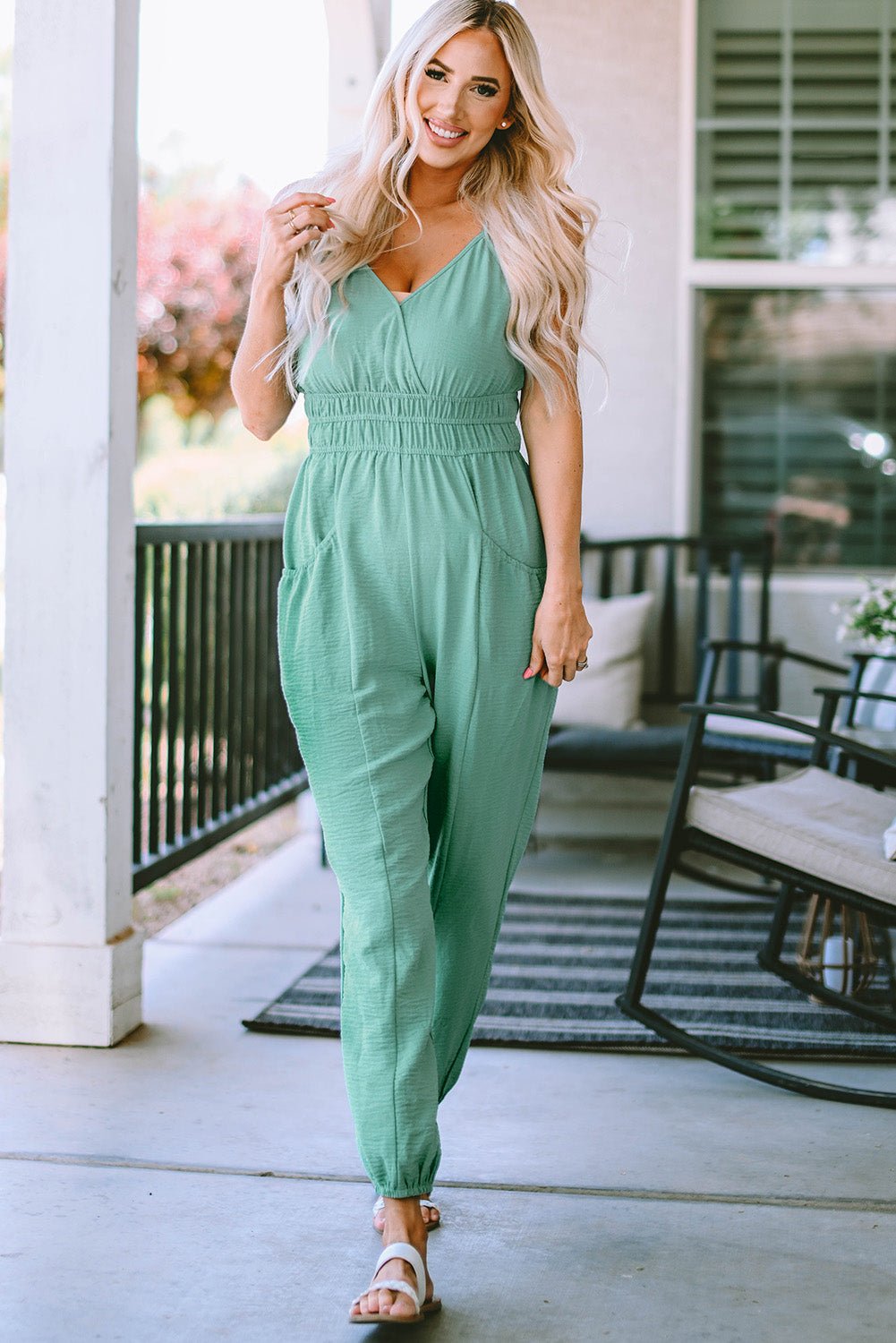 Spaghetti Strap V - Neck Jumpsuit with Pockets - Flip Flop Dynasty