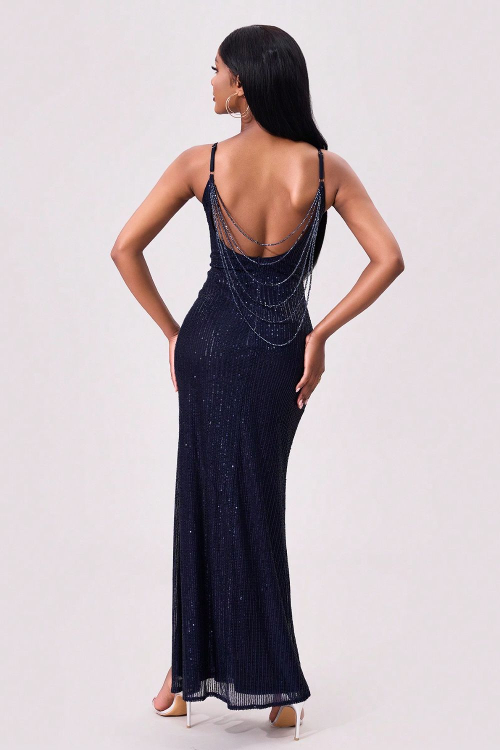 Split Sequin Backless Maxi Cami Dress - Flip Flop Dynasty