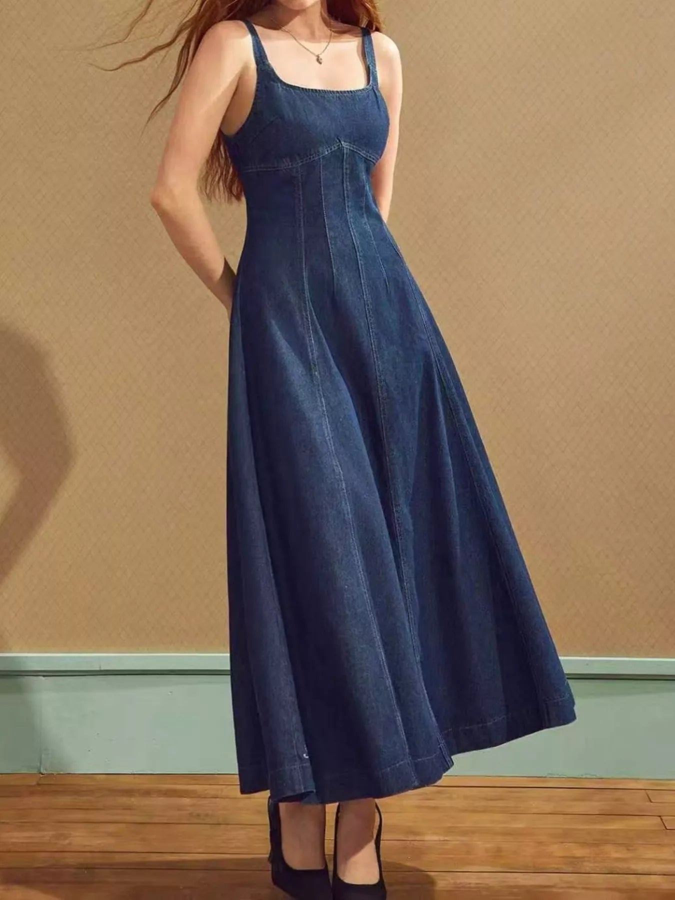 Square Neck A-Line Denim Dress - Flip Flop Dynasty