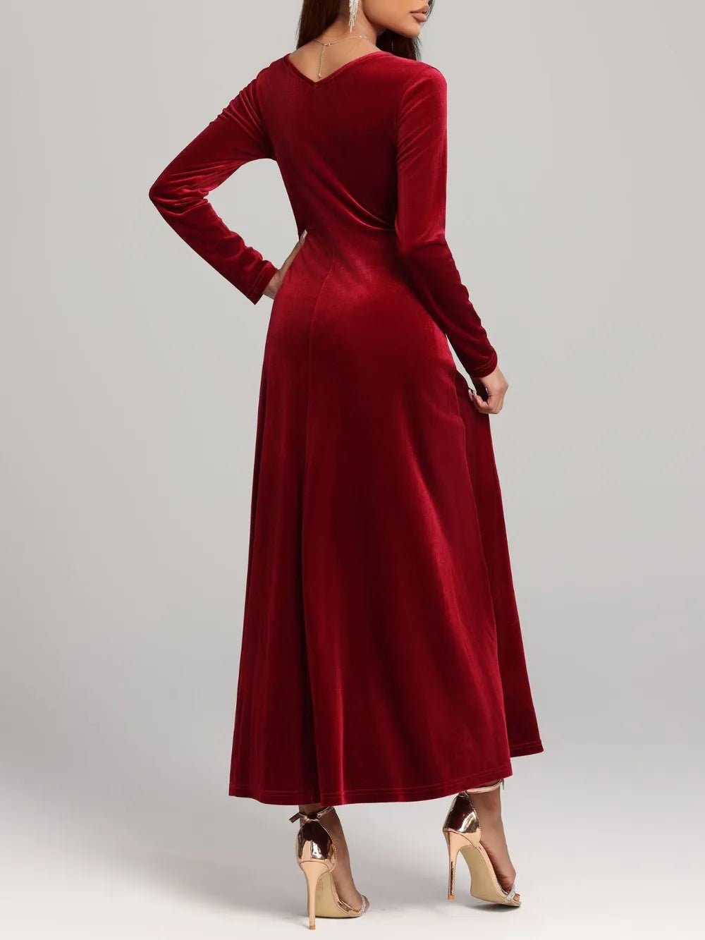 Square Neck Long Sleeve Velvet Dress - Flip Flop Dynasty