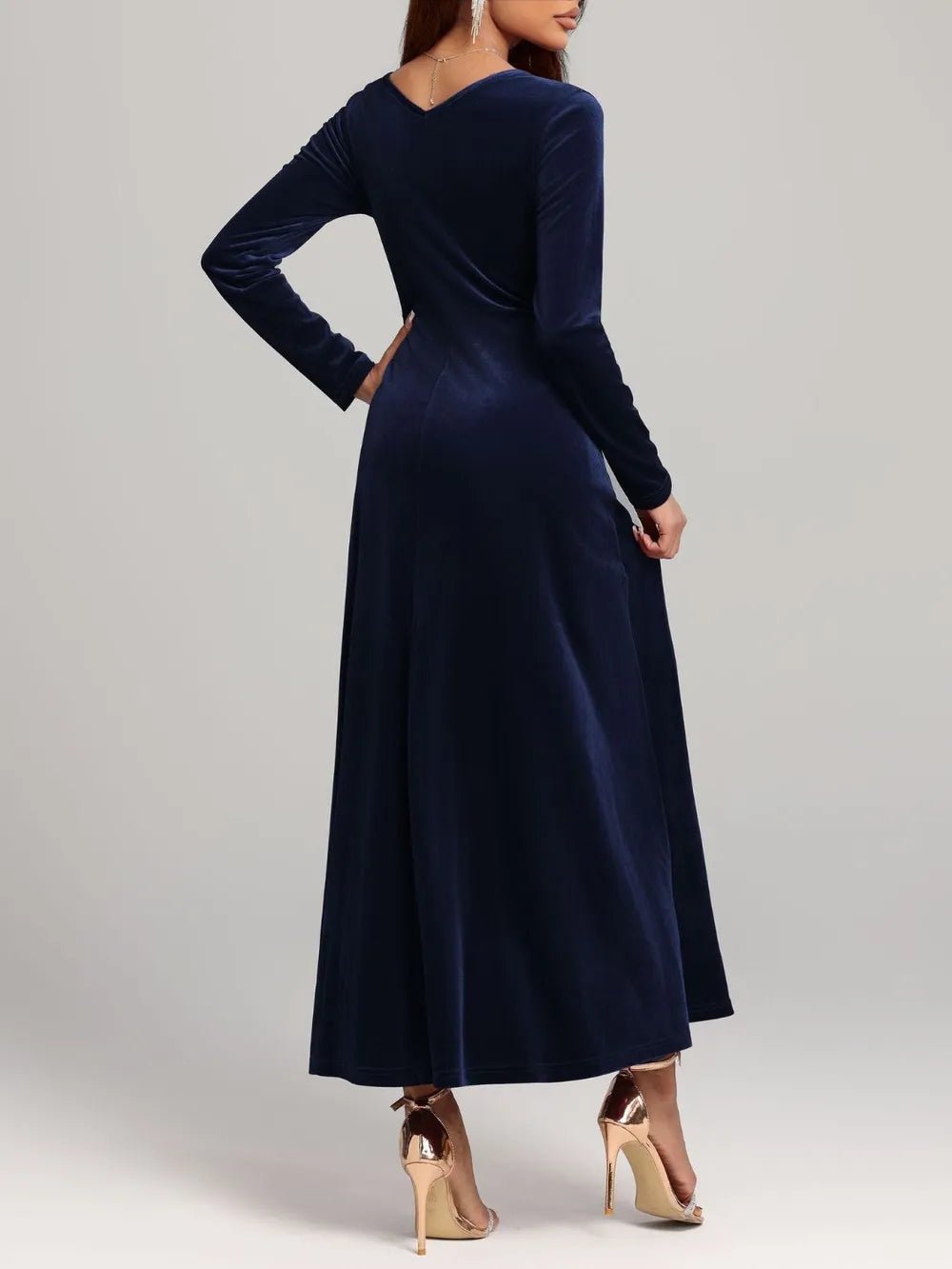 Square Neck Long Sleeve Velvet Dress - Flip Flop Dynasty