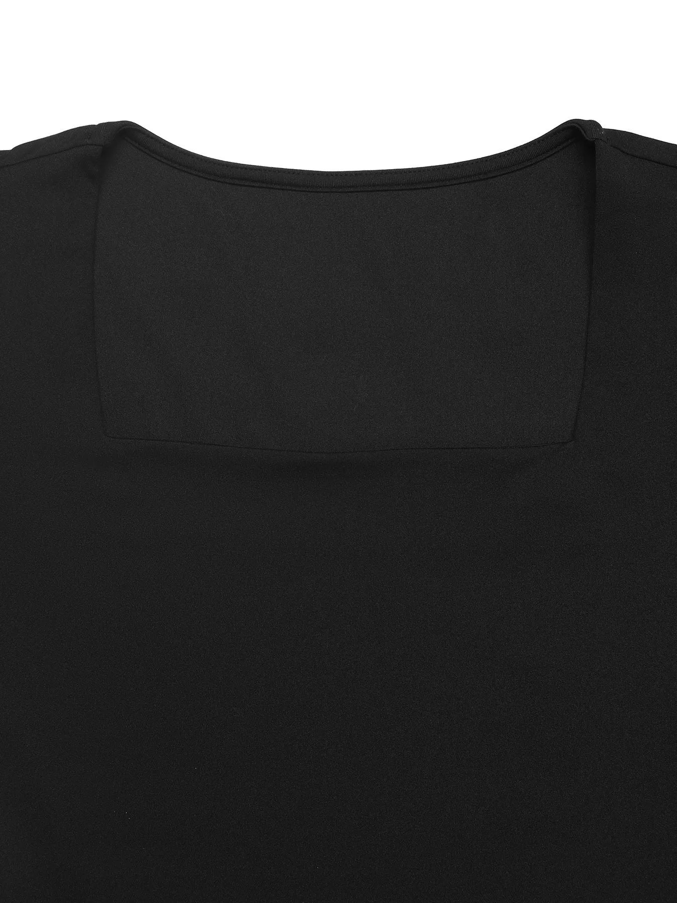 Square Neck Puff Sleeve Mesh Hem Dress - Flip Flop Dynasty