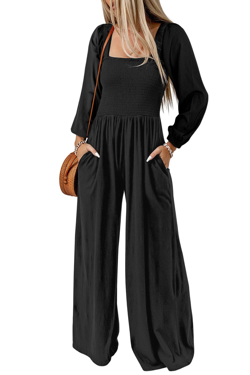 Square Neck Raglan Sleeve Jumpsuit with Pocket - Flip Flop Dynasty