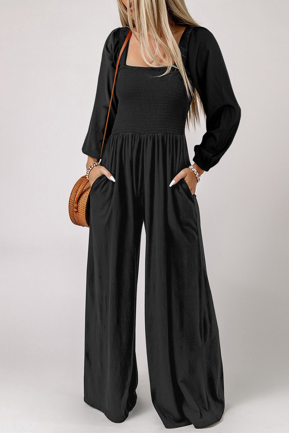 Square Neck Raglan Sleeve Jumpsuit with Pocket - Flip Flop Dynasty