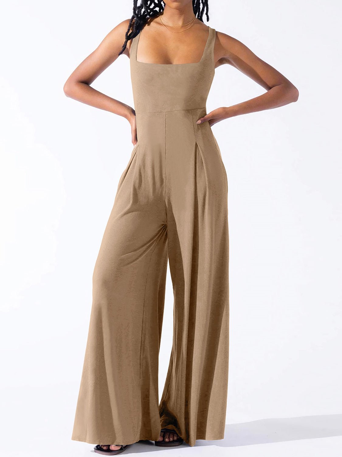 Square Neck Wide Strap Jumpsuit - Flip Flop Dynasty