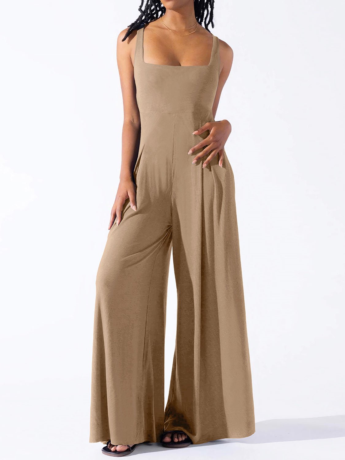 Square Neck Wide Strap Jumpsuit - Flip Flop Dynasty