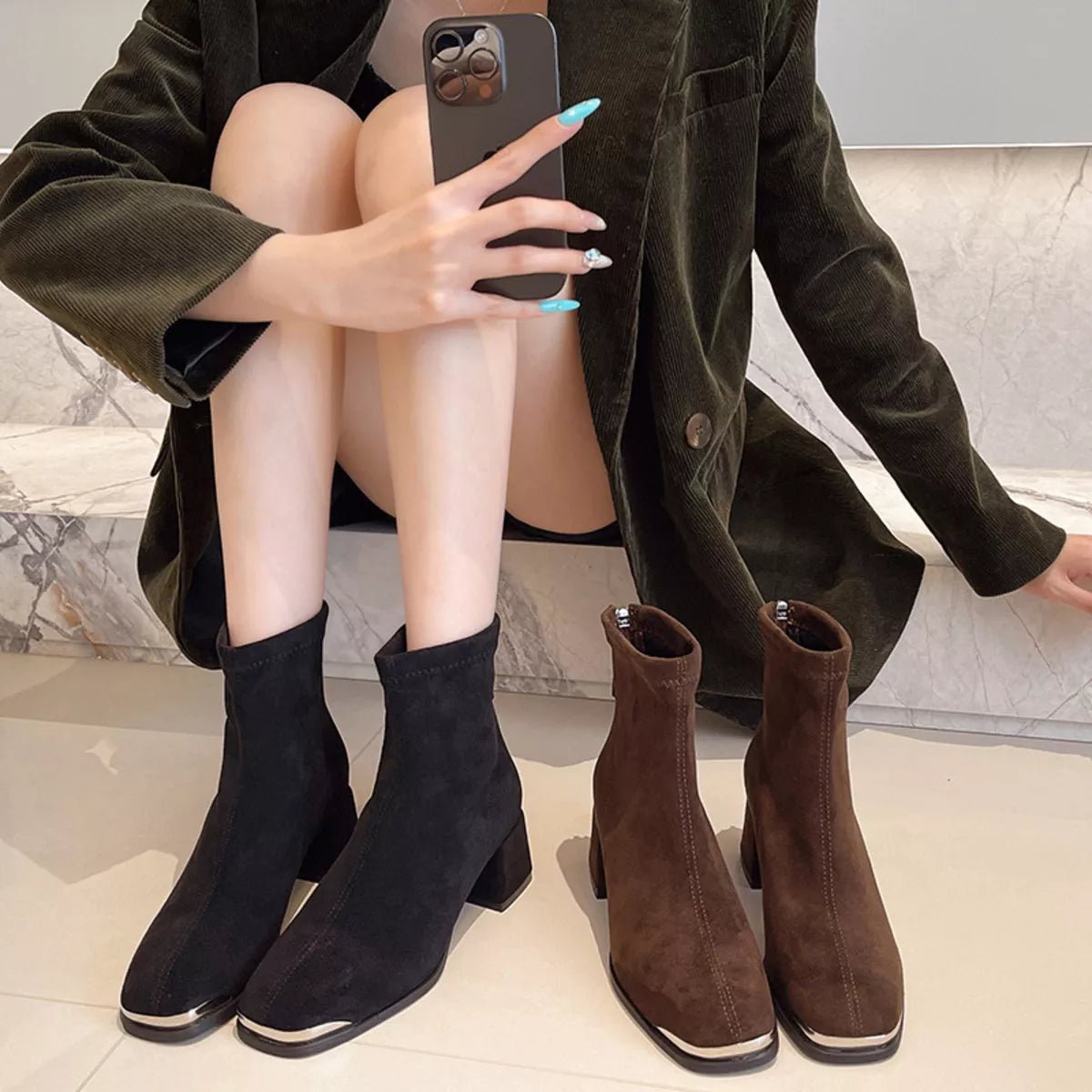 Square Toe Block Heels Boots - Flip Flop Dynasty