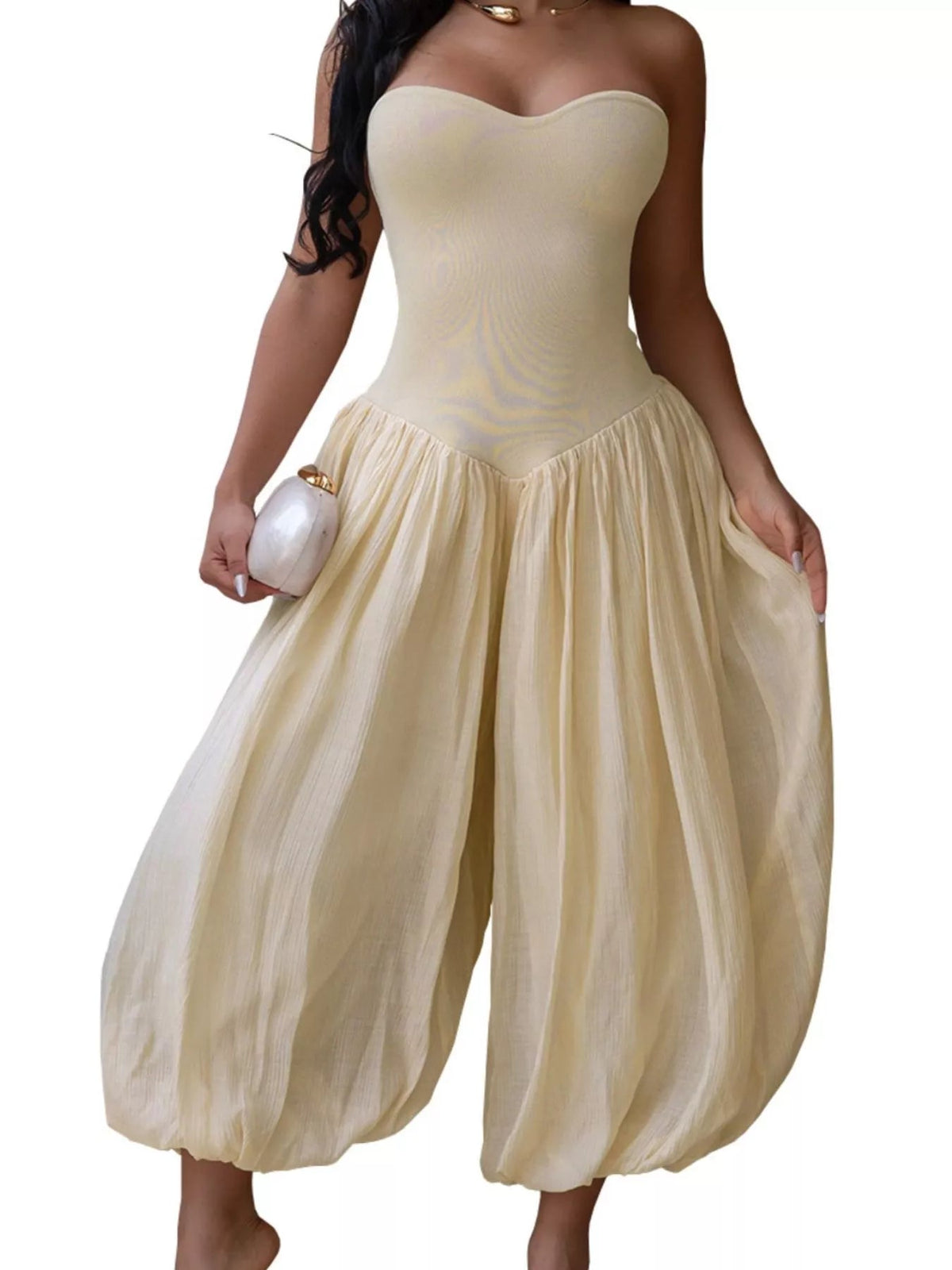Strapless Ruched Wide-Leg Jumpsuit - Flip Flop Dynasty