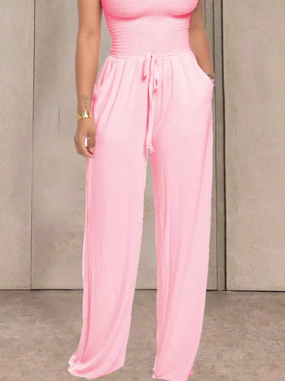 Strapless Smocked Wide-Leg Jumpsuit - Flip Flop Dynasty