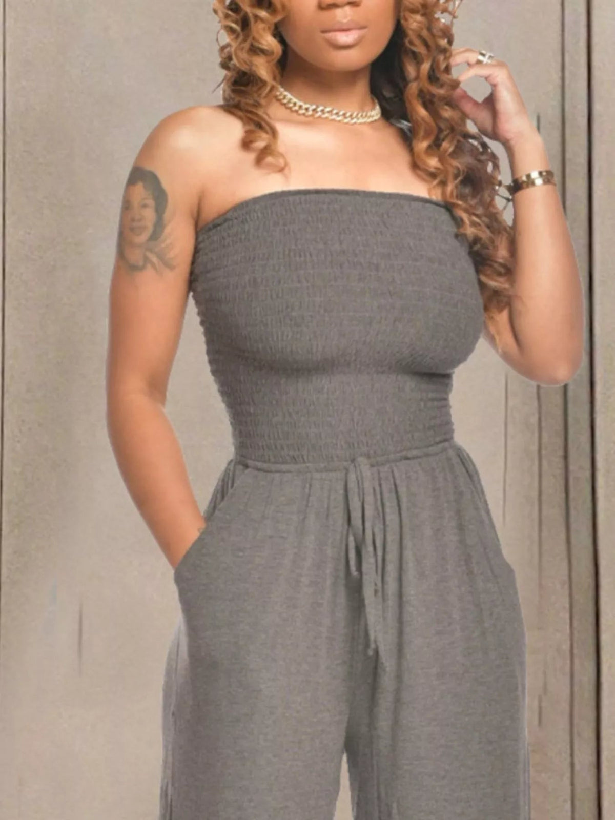 Strapless Smocked Wide-Leg Jumpsuit - Flip Flop Dynasty