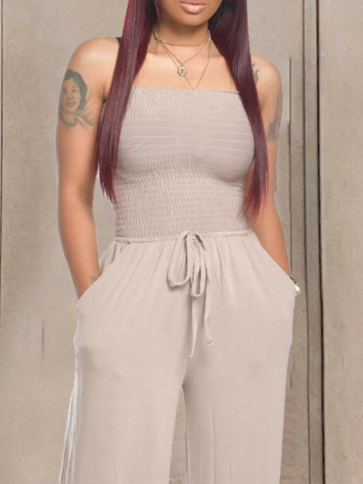 Strapless Smocked Wide-Leg Jumpsuit - Flip Flop Dynasty