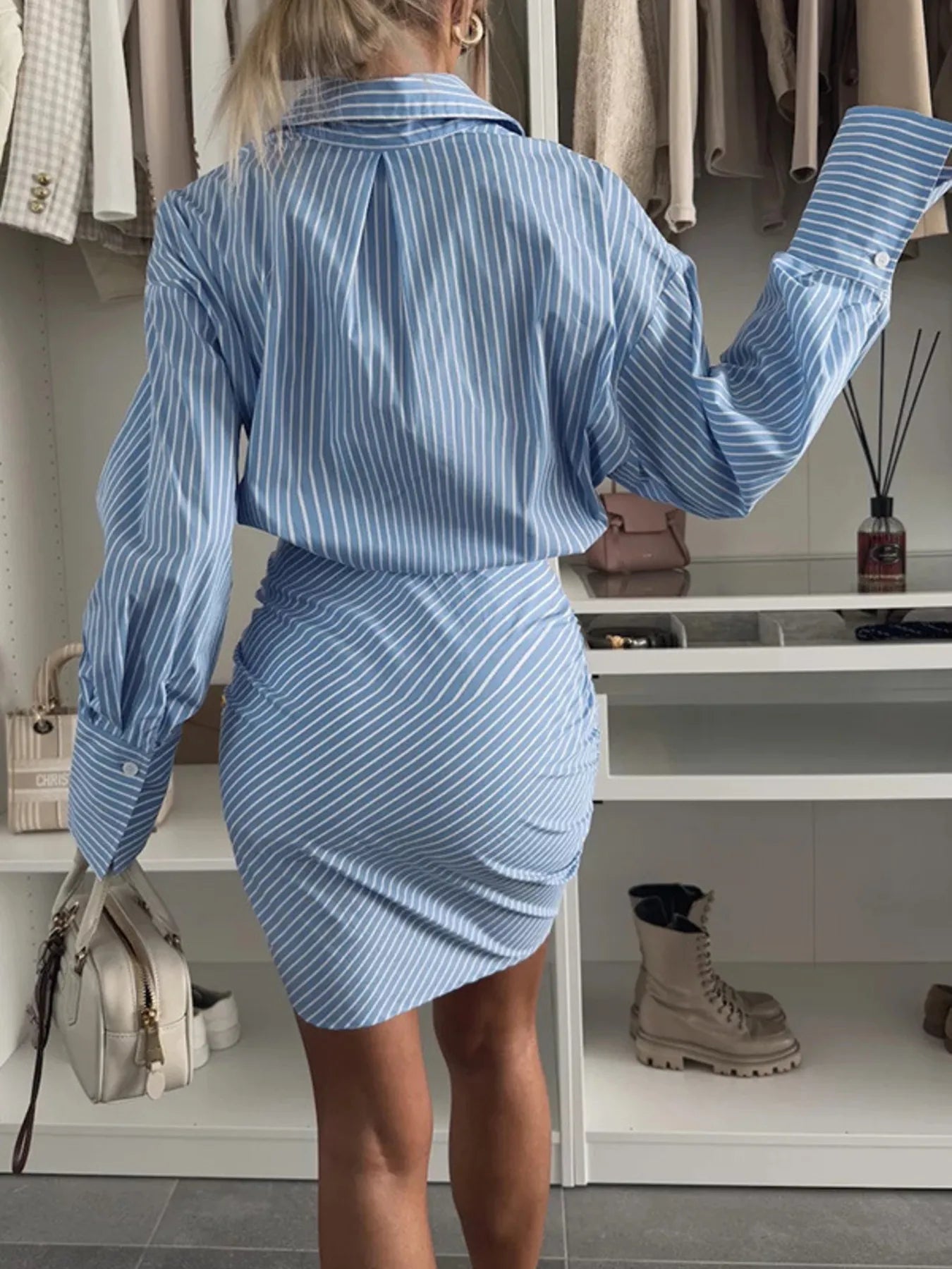 Striped Button Front Mini Shirt Dress - Flip Flop Dynasty