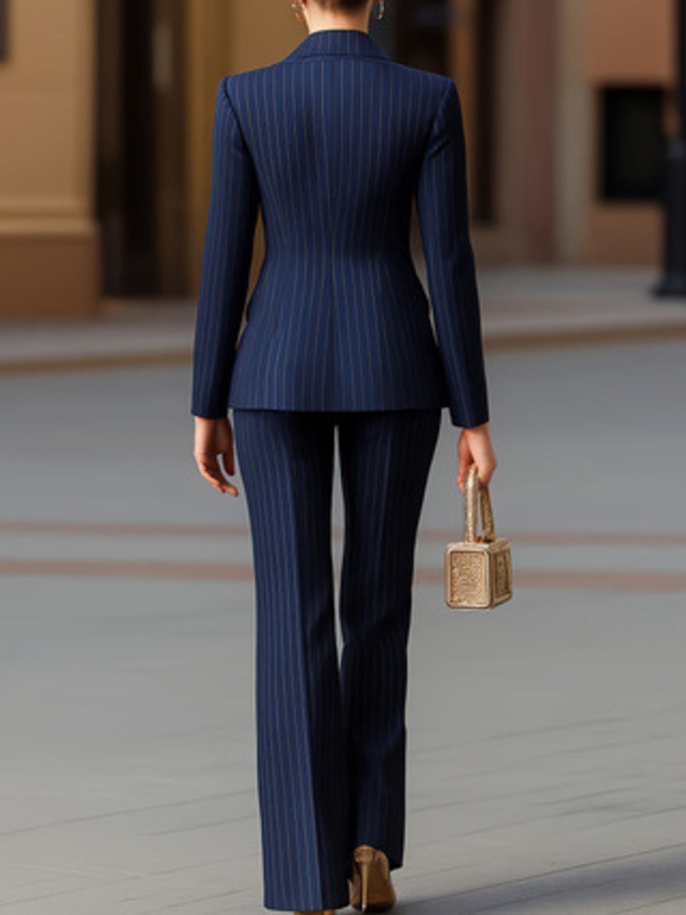 Striped Double - Breasted Blazer & Wide Leg Pants Set - Flip Flop Dynasty