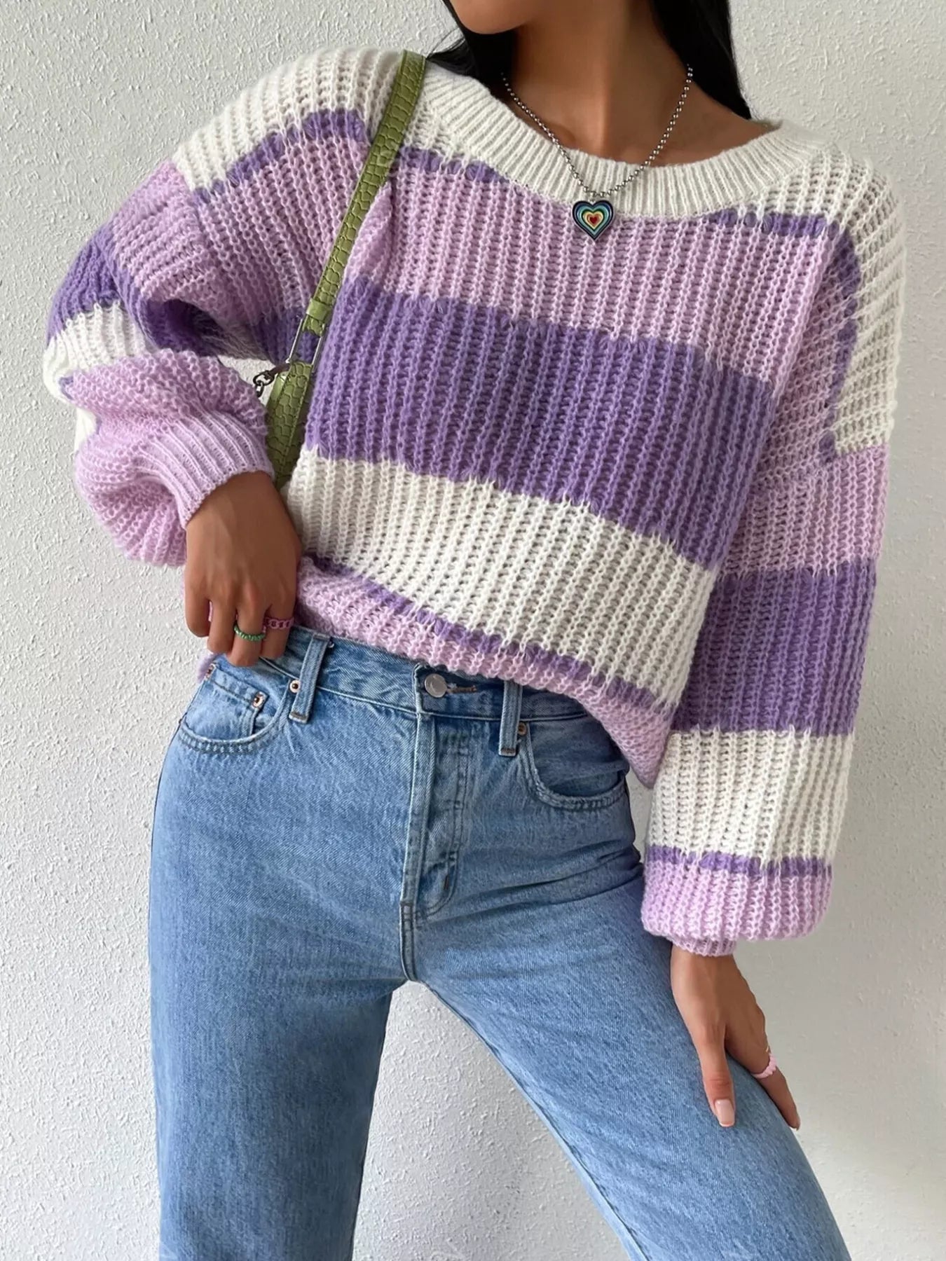 Striped Knit Round Neck Sweater - Flip Flop Dynasty