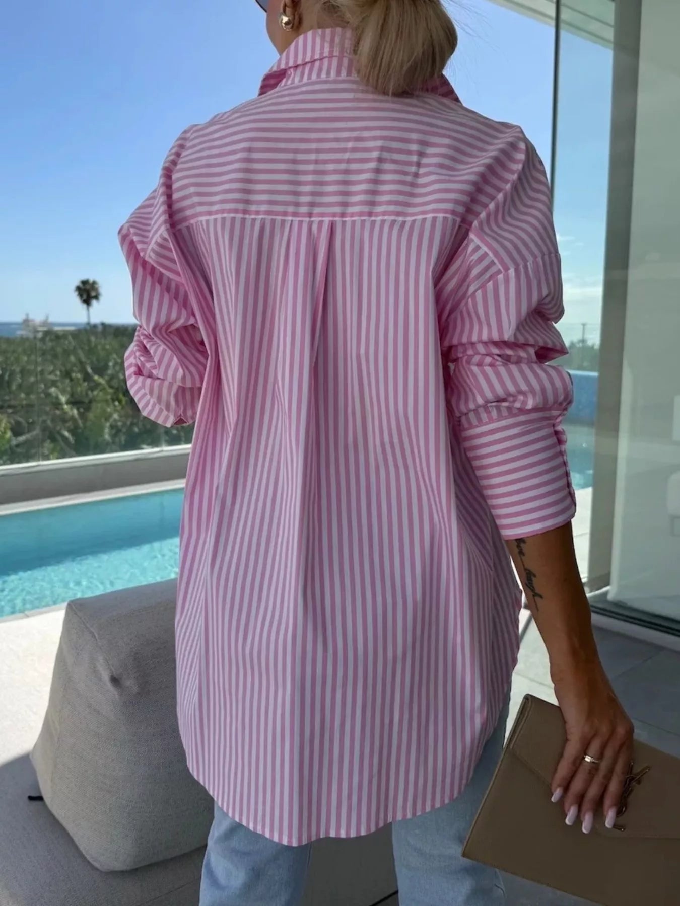 Striped Oversized Button - Down Shirt - Flip Flop Dynasty