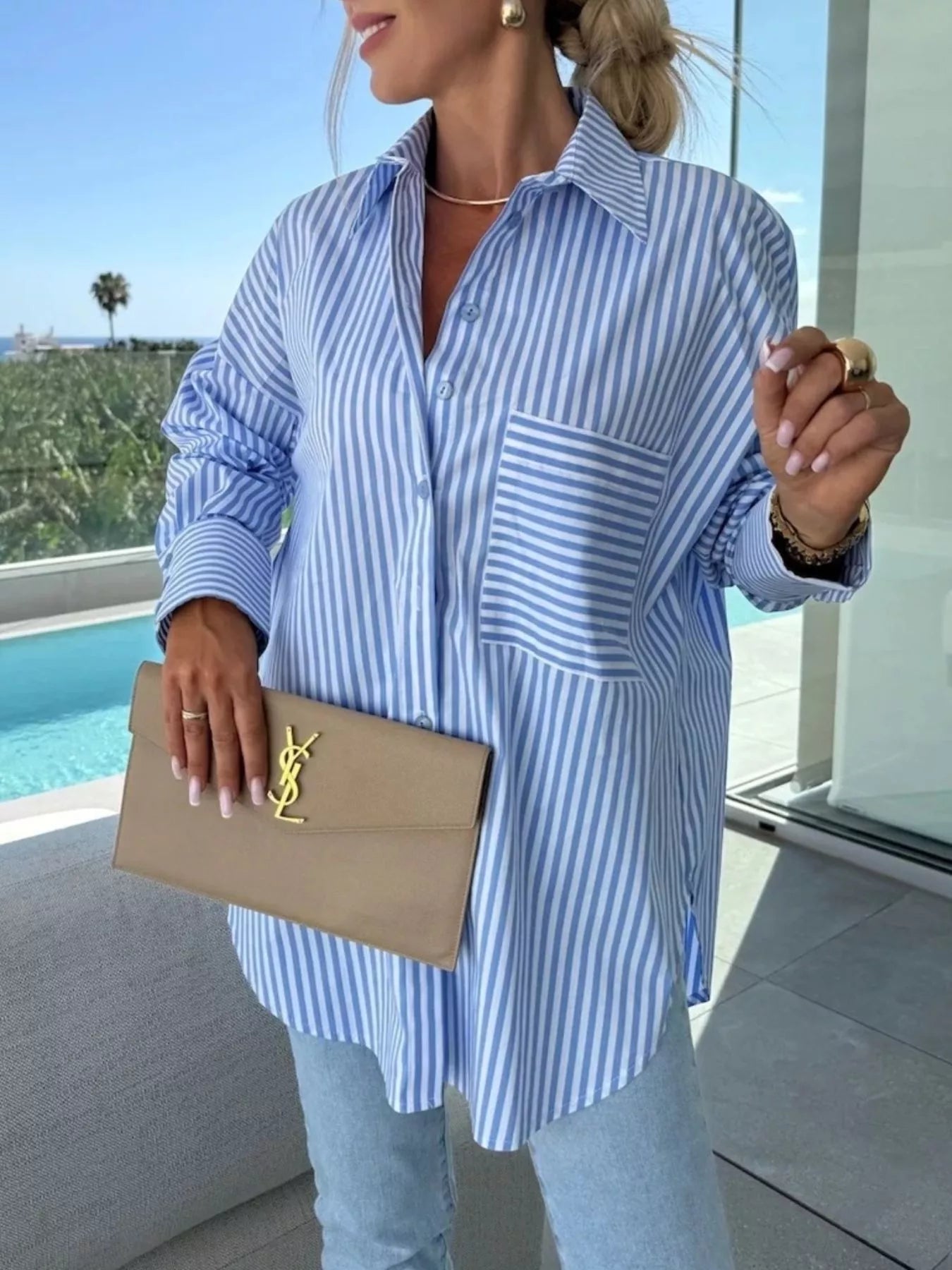 Striped Oversized Button - Down Shirt - Flip Flop Dynasty
