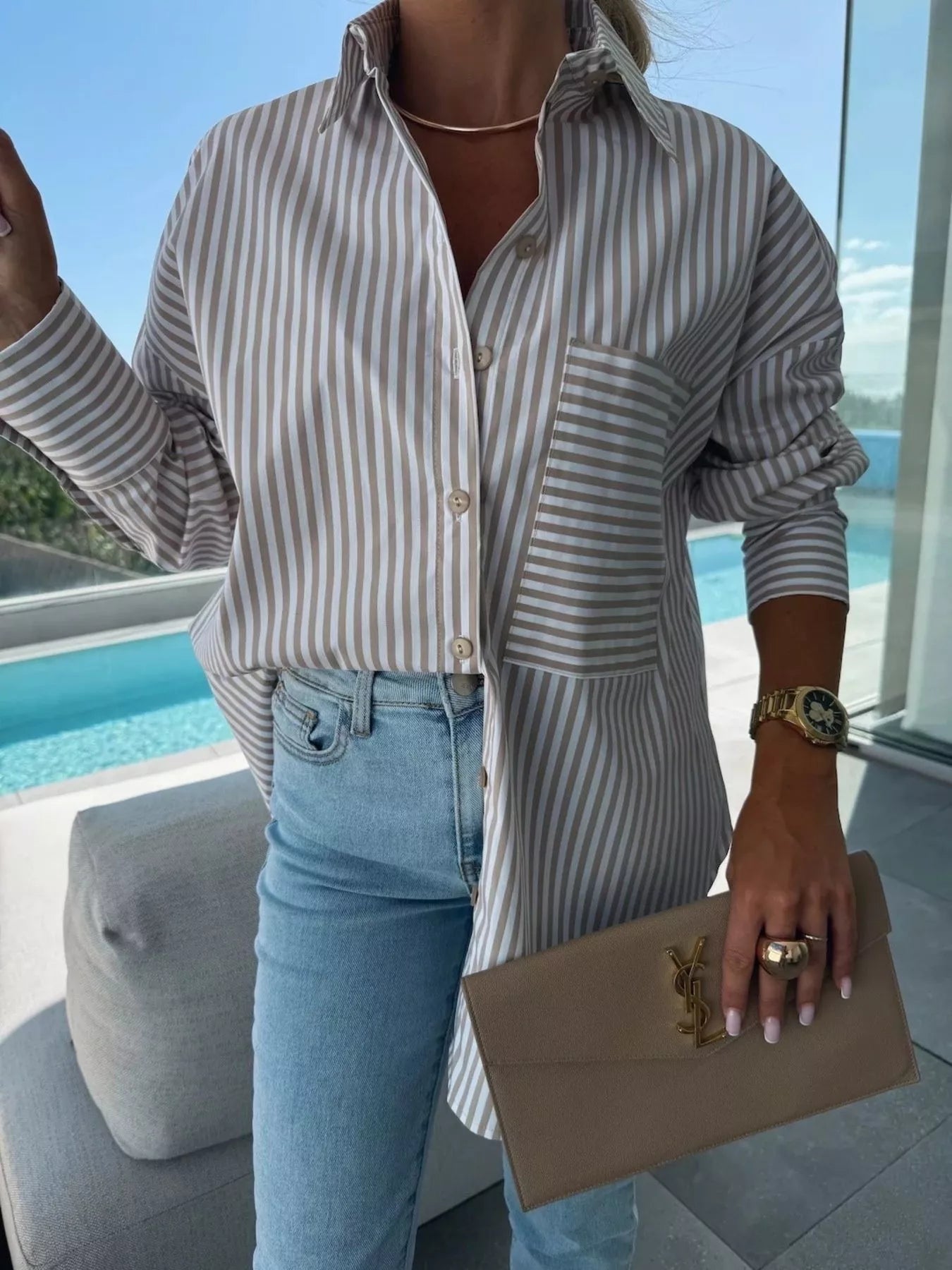 Striped Oversized Button - Down Shirt - Flip Flop Dynasty