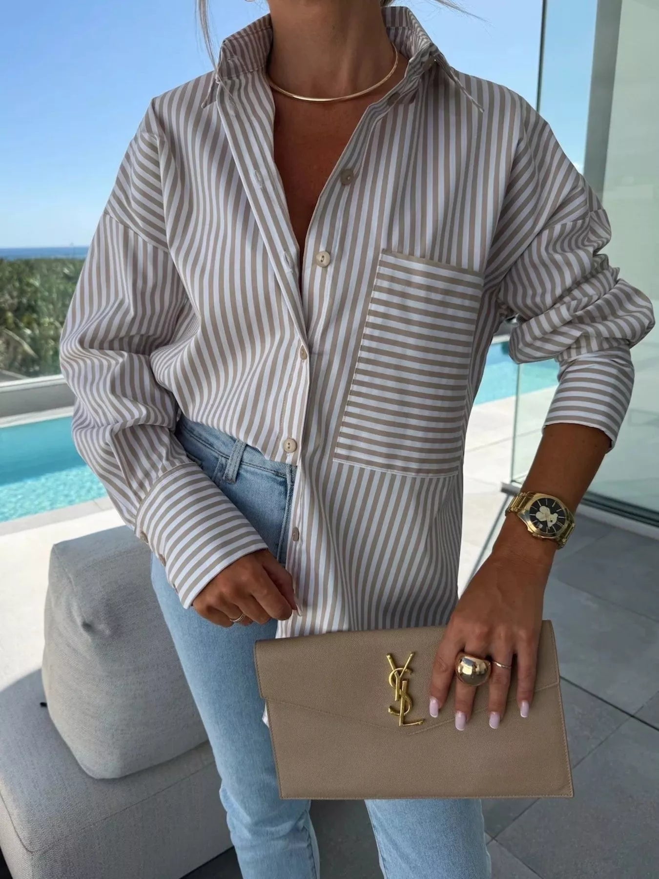 Striped Oversized Button - Down Shirt - Flip Flop Dynasty