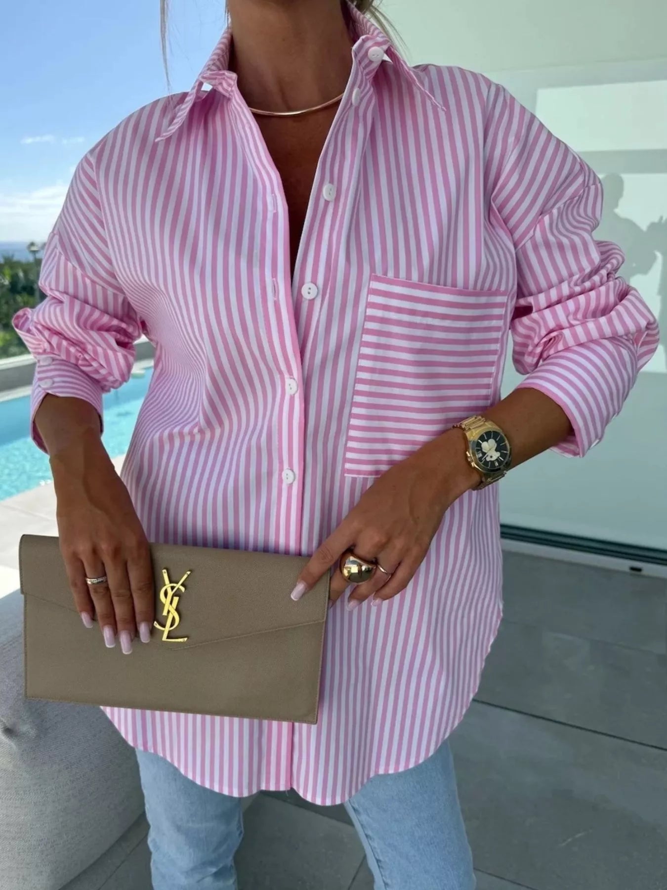 Striped Oversized Button - Down Shirt - Flip Flop Dynasty