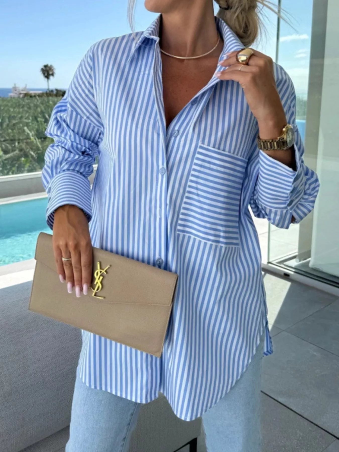Striped Oversized Button - Down Shirt - Flip Flop Dynasty