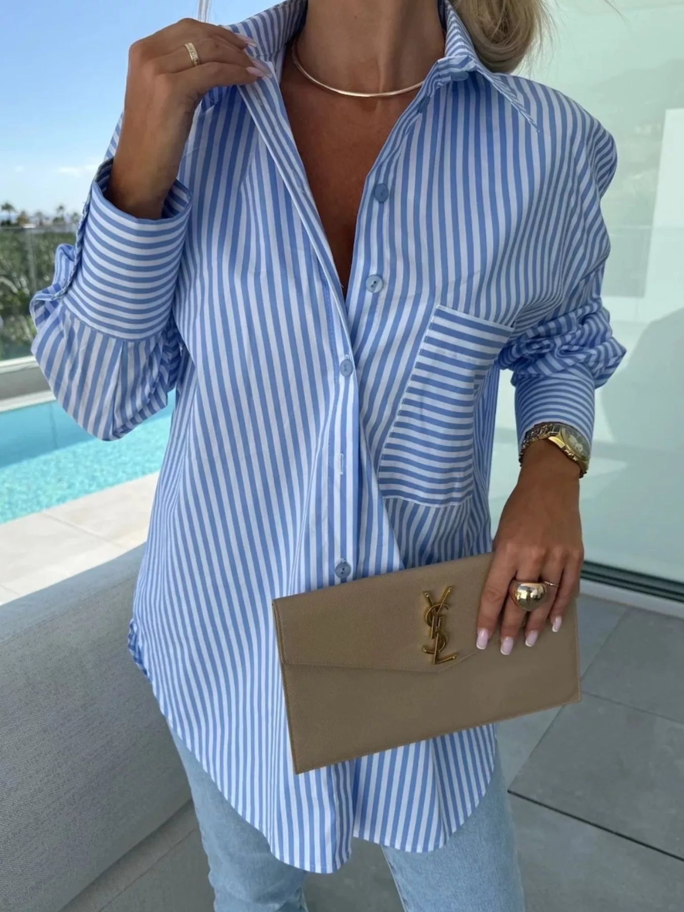 Striped Oversized Button - Down Shirt - Flip Flop Dynasty