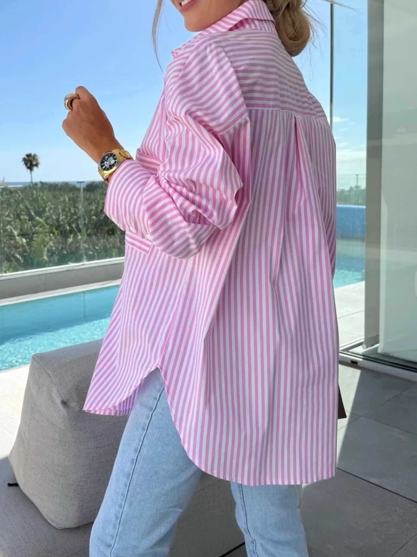 Striped Oversized Button - Down Shirt - Flip Flop Dynasty