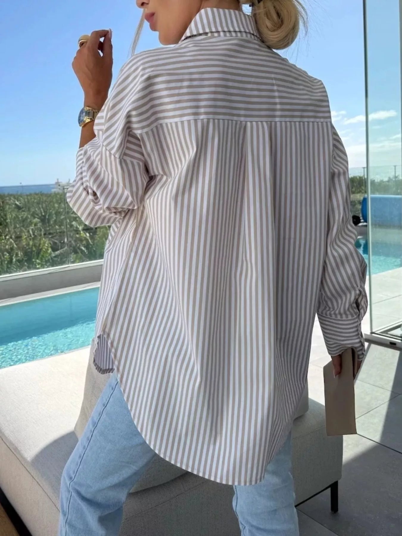 Striped Oversized Button - Down Shirt - Flip Flop Dynasty