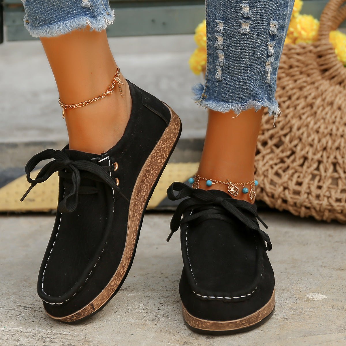 Suede Lace - Up Flat Slip - Ons - Flip Flop Dynasty