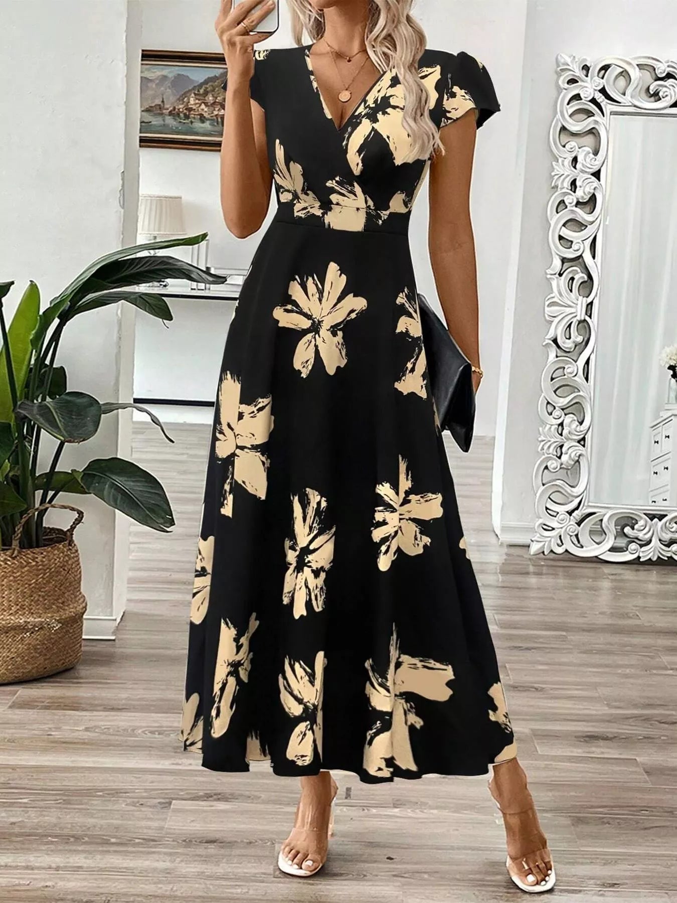 Surplice Cap Sleeve Midi Dress - Flip Flop Dynasty
