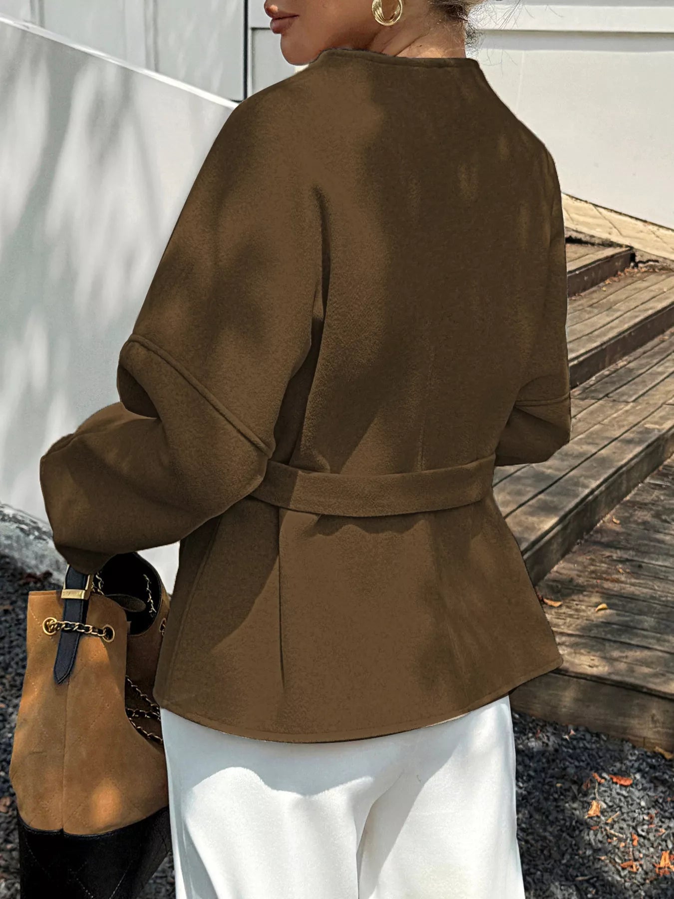 Surplice Dropped Shoulder Tie Belt Outerwear - Flip Flop Dynasty
