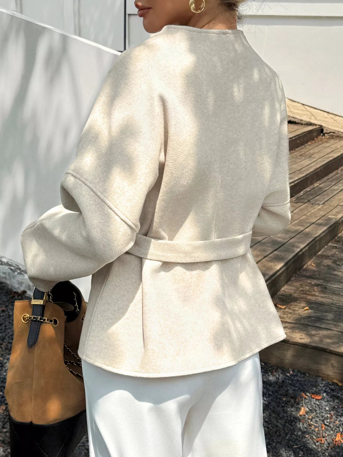 Surplice Dropped Shoulder Tie Belt Outerwear - Flip Flop Dynasty