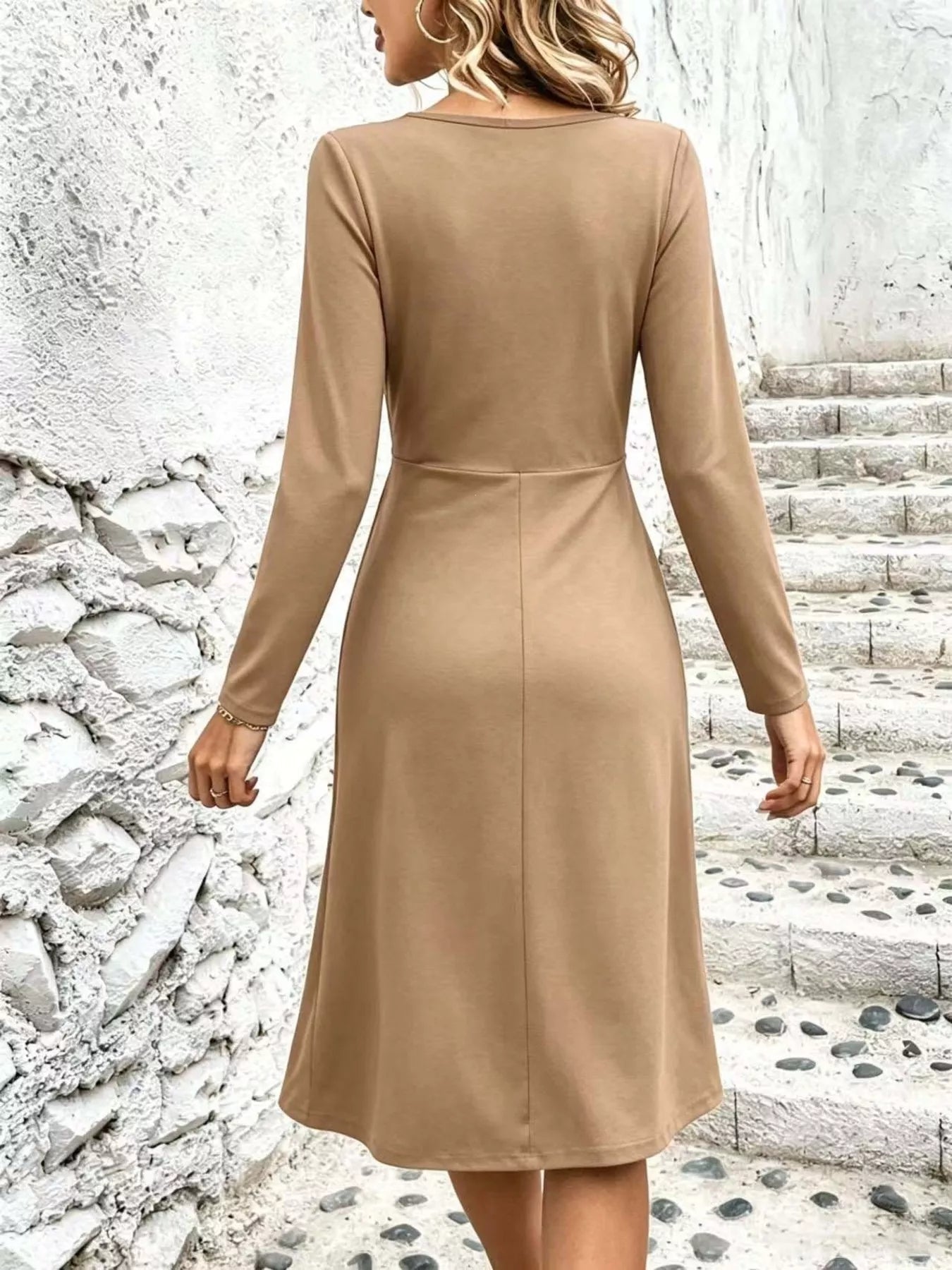 Surplice Long Sleeve Midi Dress - Flip Flop Dynasty