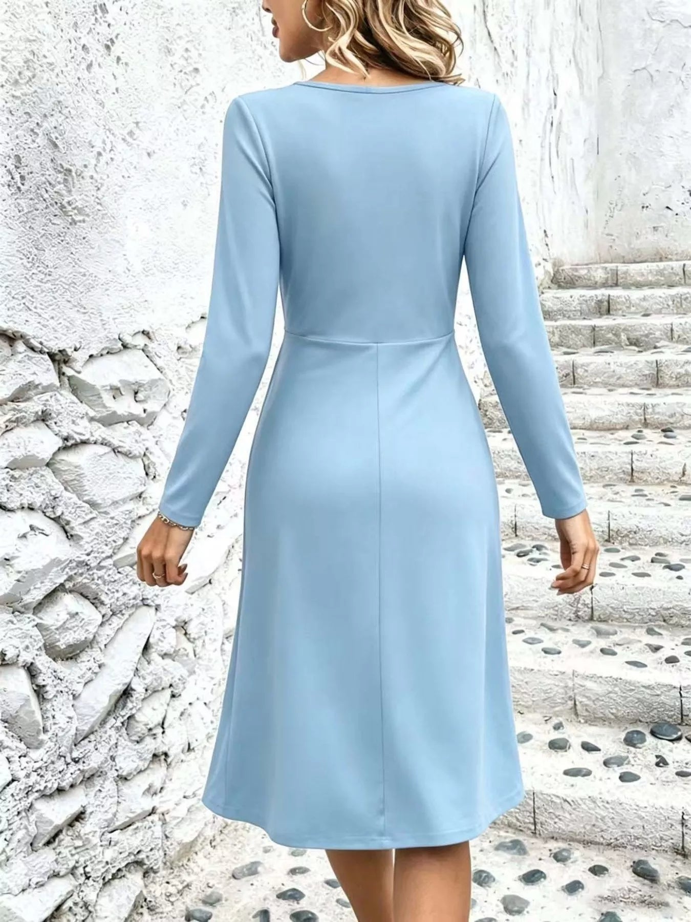 Surplice Long Sleeve Midi Dress - Flip Flop Dynasty