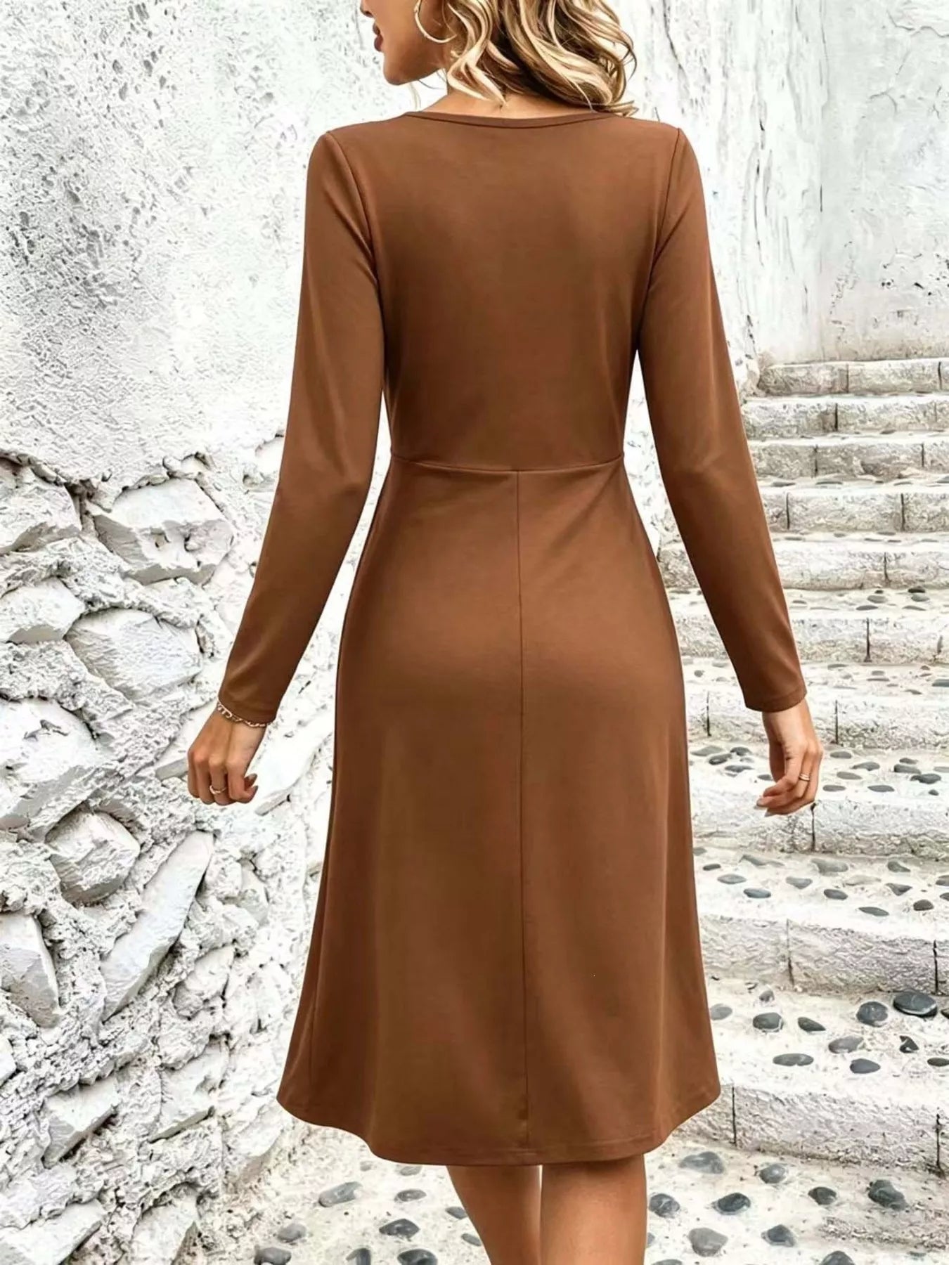 Surplice Long Sleeve Midi Dress - Flip Flop Dynasty