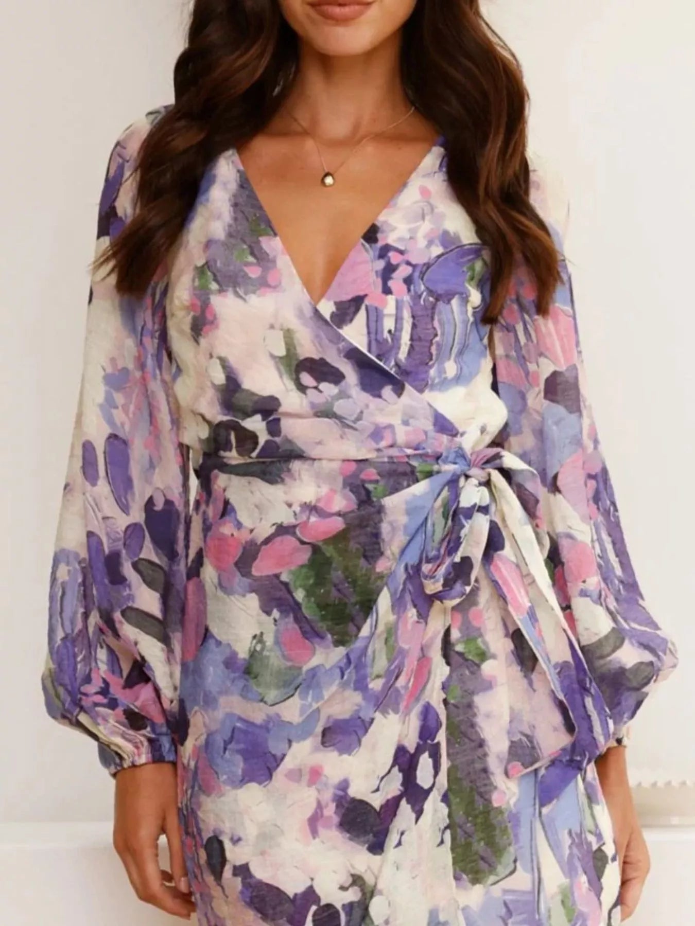 Surplice Long Sleeve Tie Waist Dress - Flip Flop Dynasty