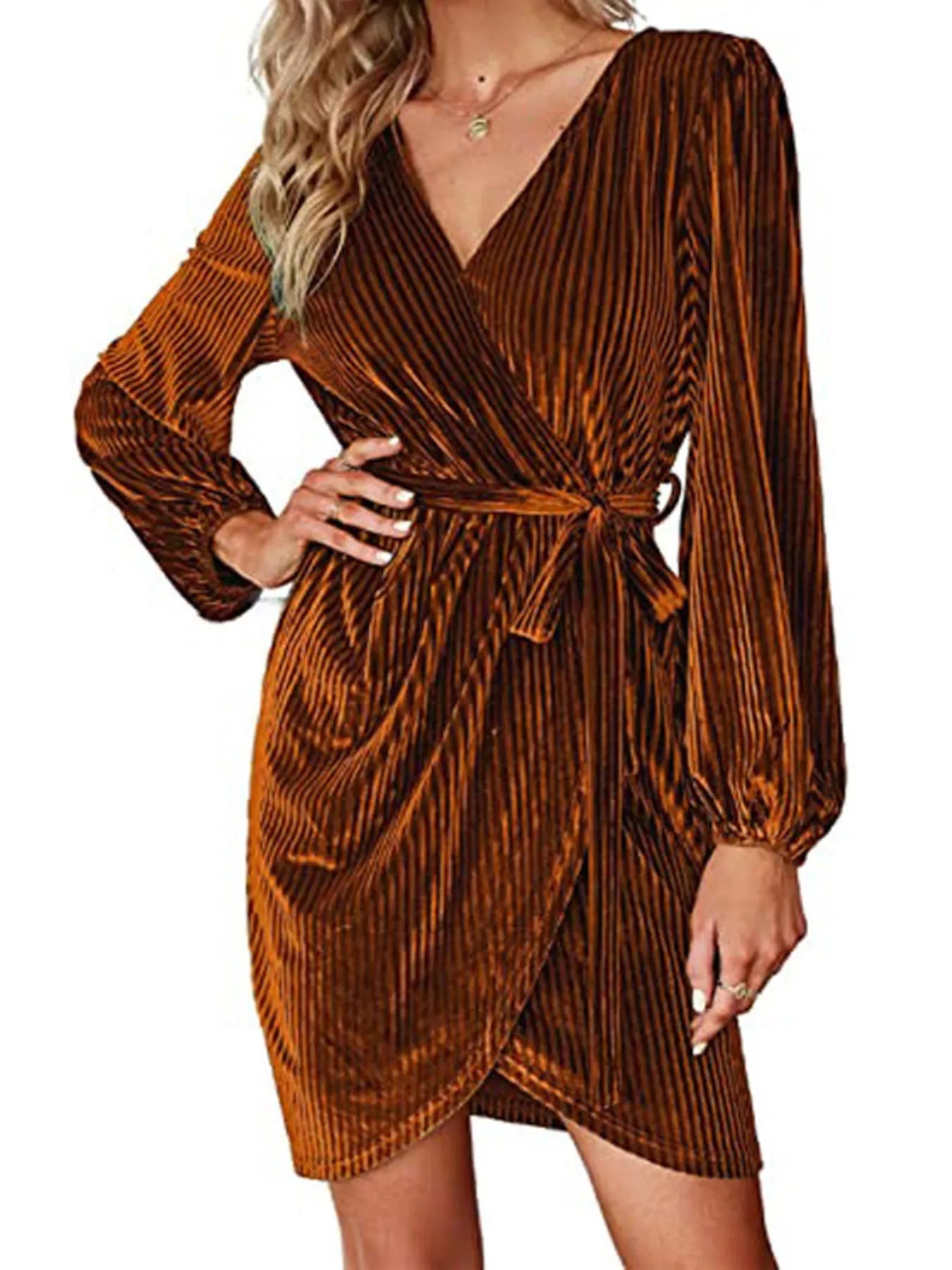 Surplice Long Sleeve Tie Waist Dress - Flip Flop Dynasty