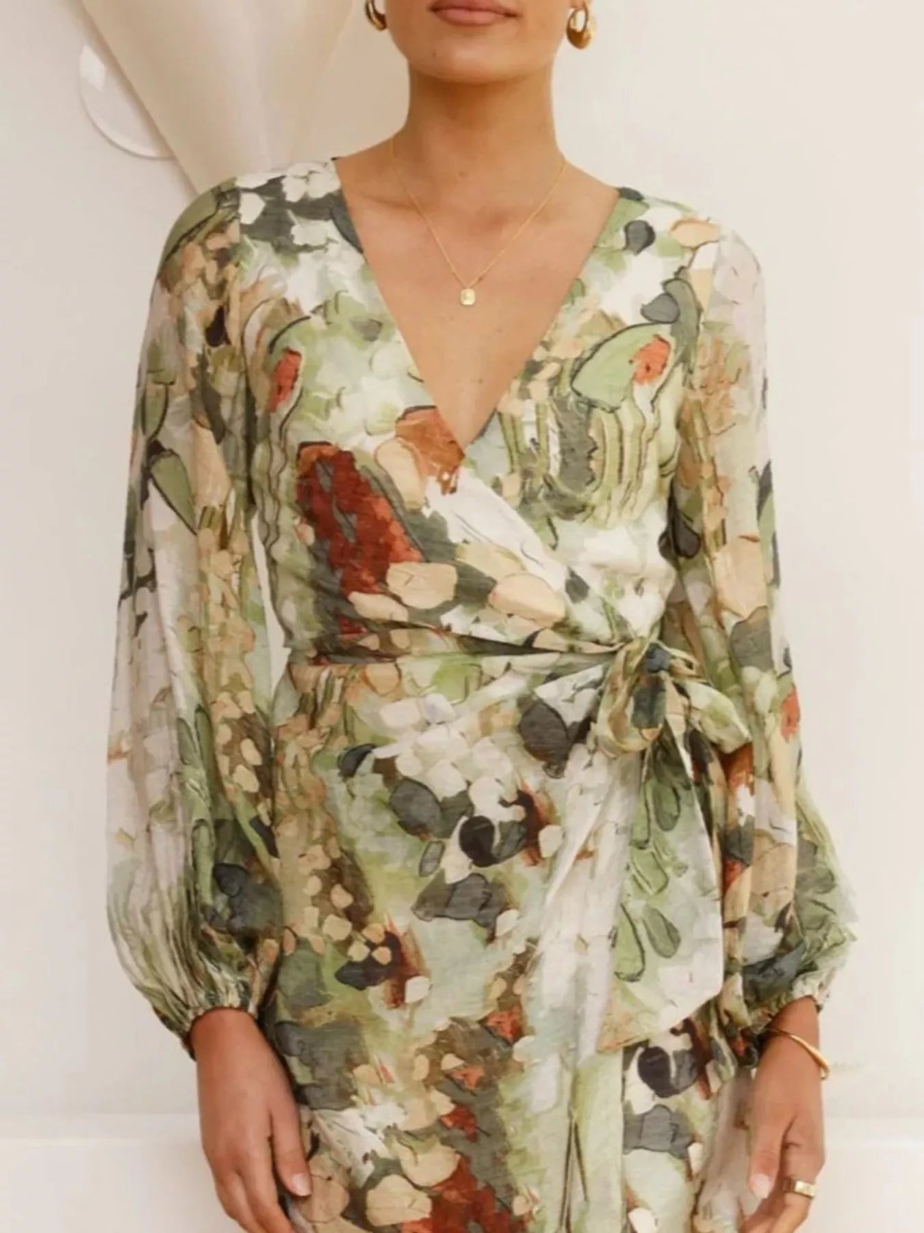 Surplice Long Sleeve Tie Waist Dress - Flip Flop Dynasty