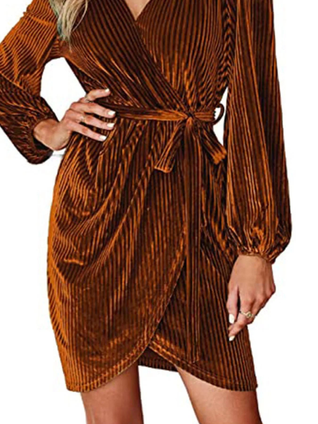 Surplice Long Sleeve Tie Waist Dress - Flip Flop Dynasty