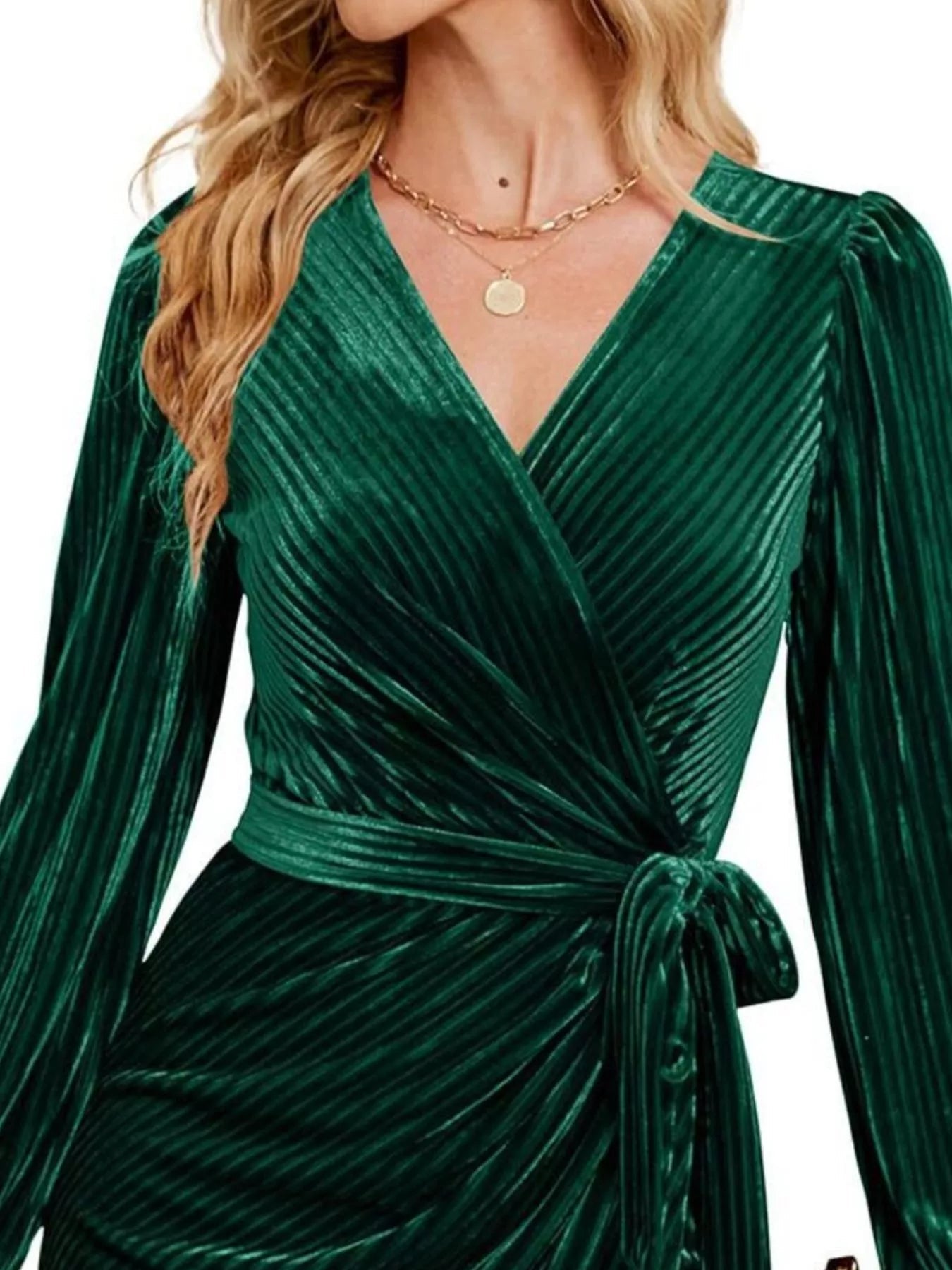 Surplice Long Sleeve Tie Waist Dress - Flip Flop Dynasty