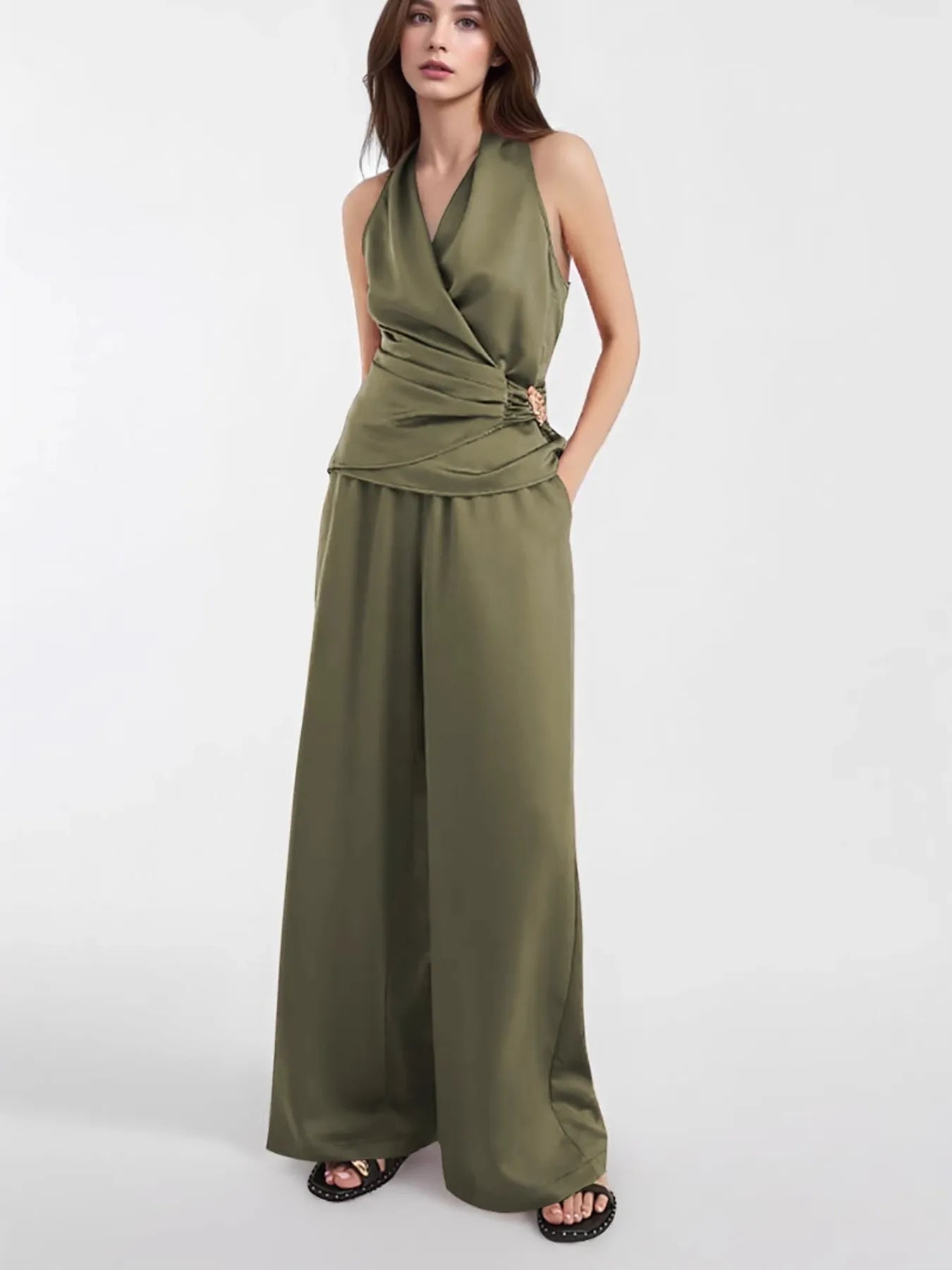 Surplice Sleeveless Top and Pants Set - Flip Flop Dynasty