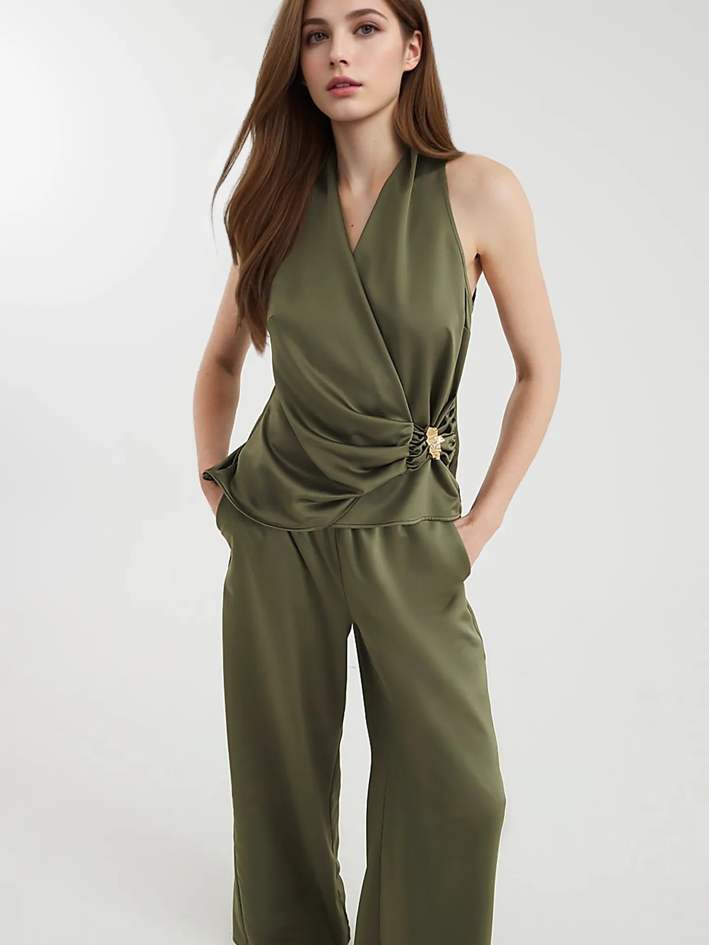 Surplice Sleeveless Top and Pants Set - Flip Flop Dynasty