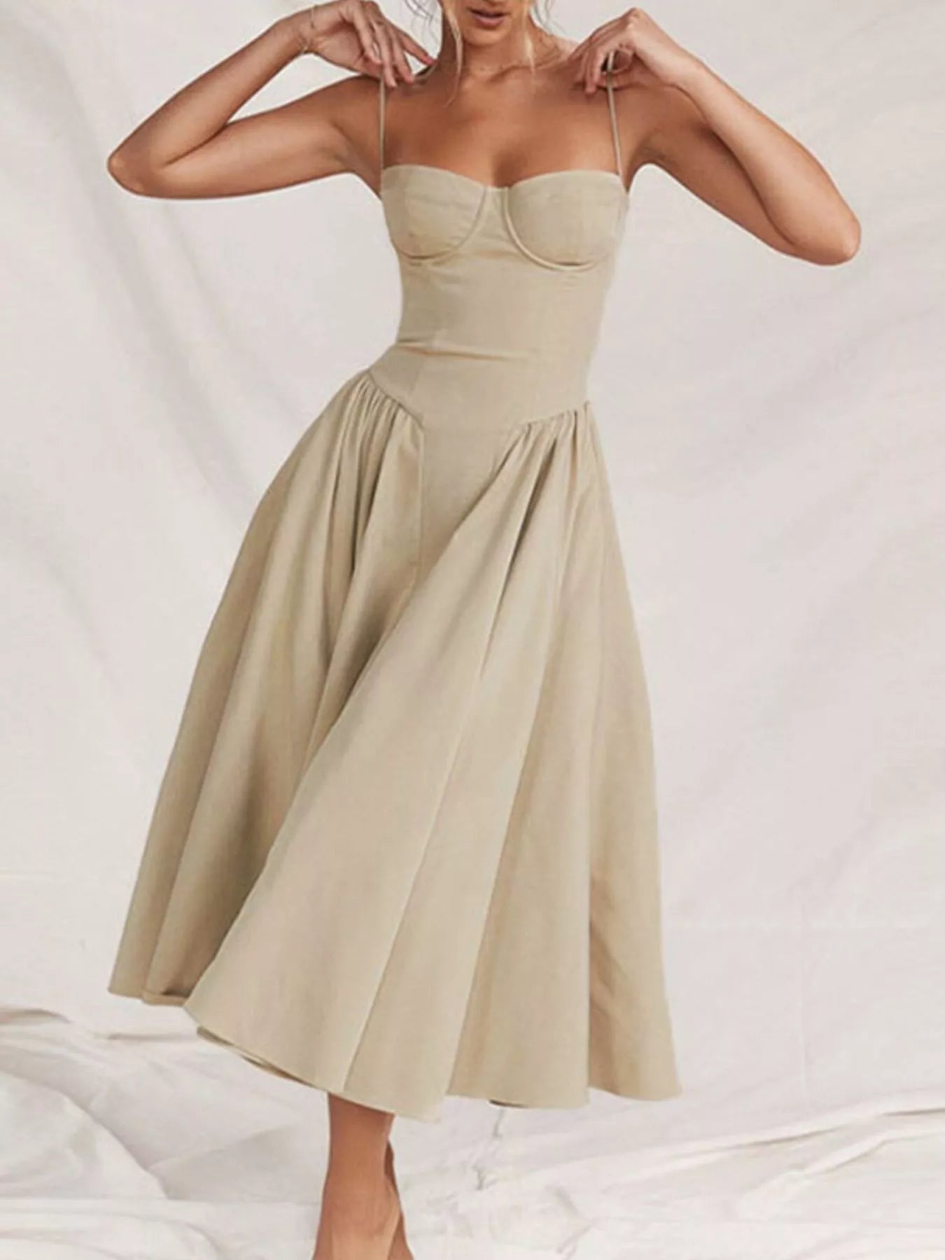 Sweetheart Neck Spaghetti Strap Midi Dress - Flip Flop Dynasty