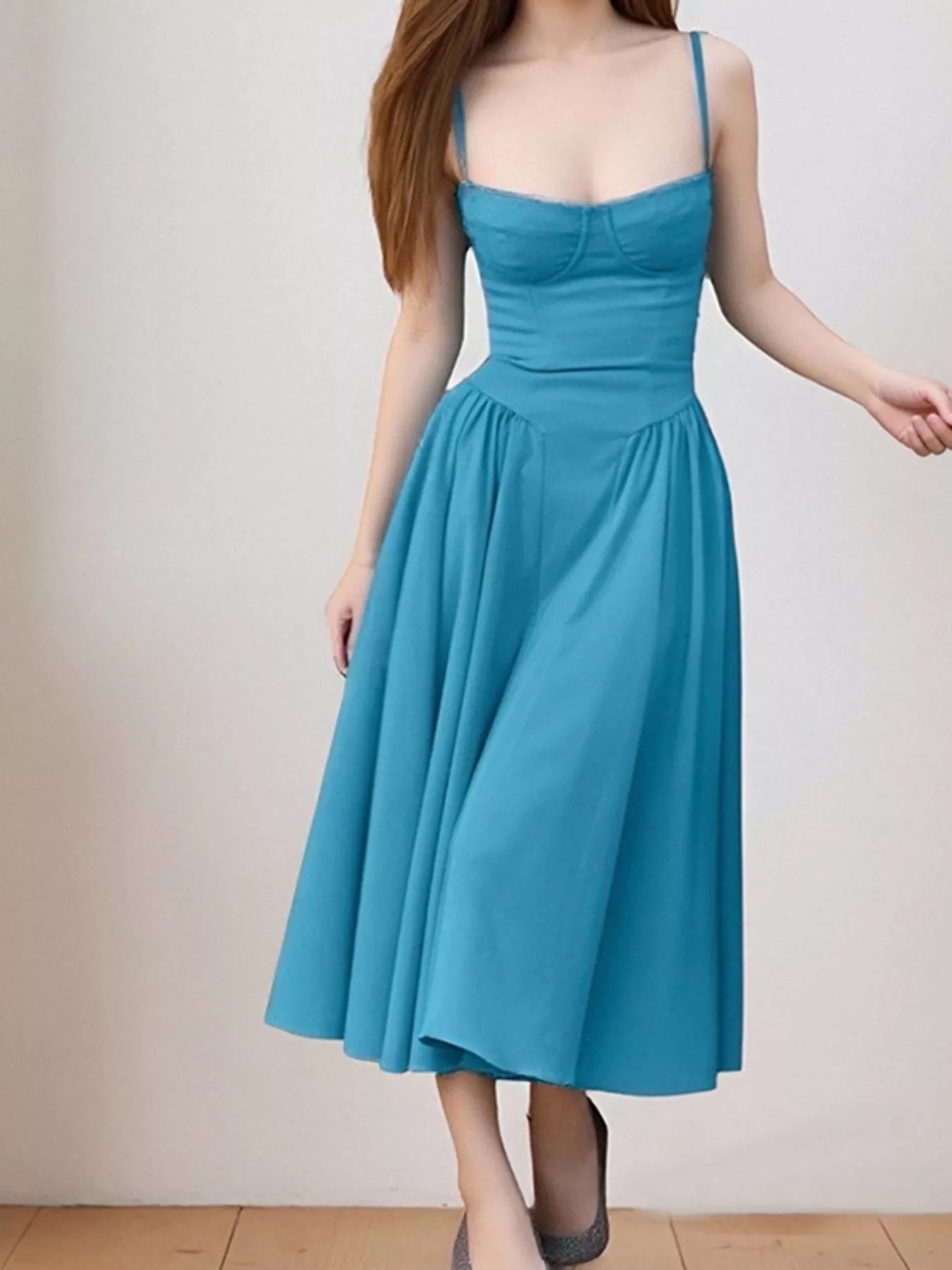 Sweetheart Neck Spaghetti Strap Midi Dress - Flip Flop Dynasty