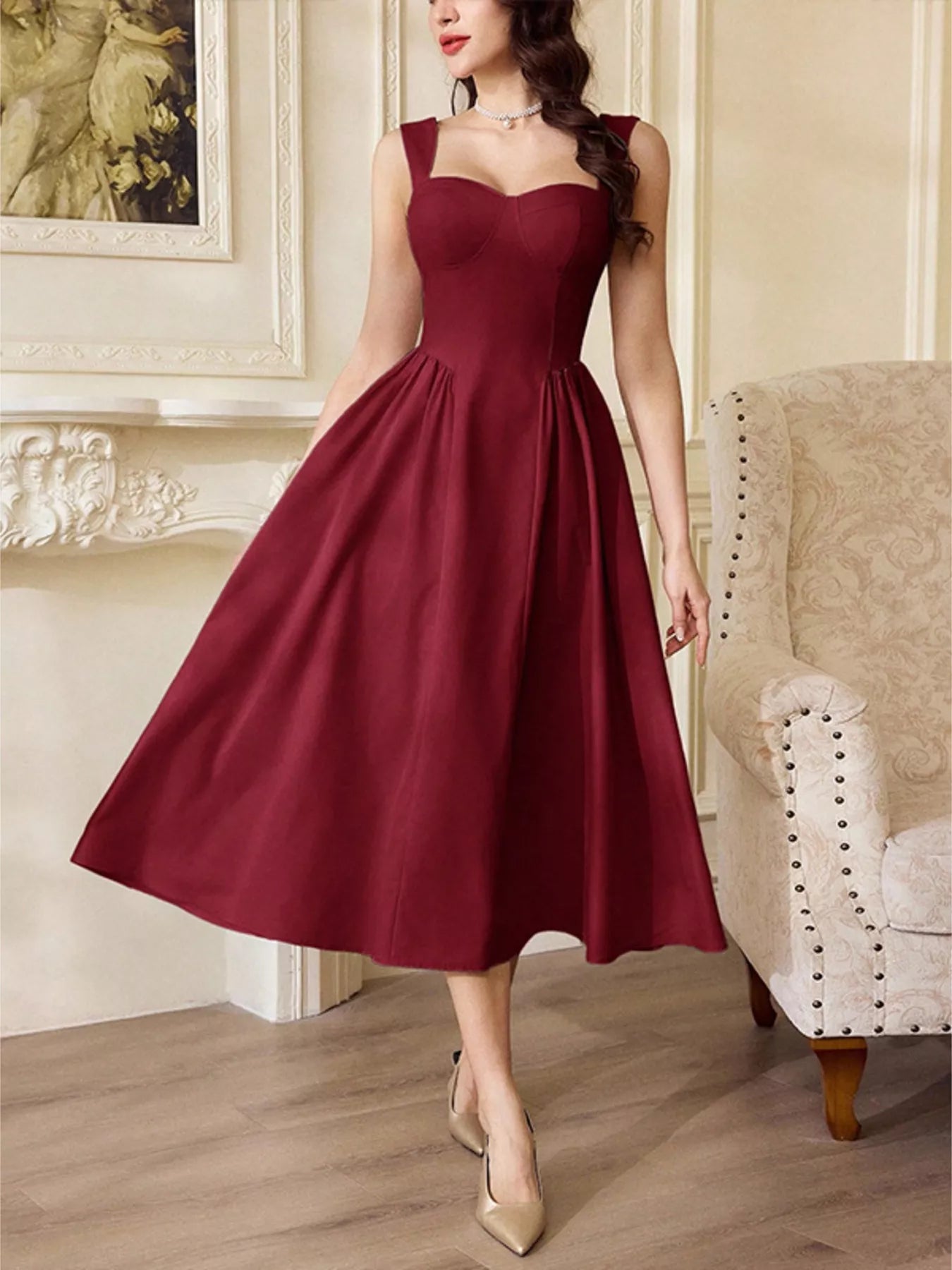 Sweetheart Neckline A-Line Midi Dress - Flip Flop Dynasty