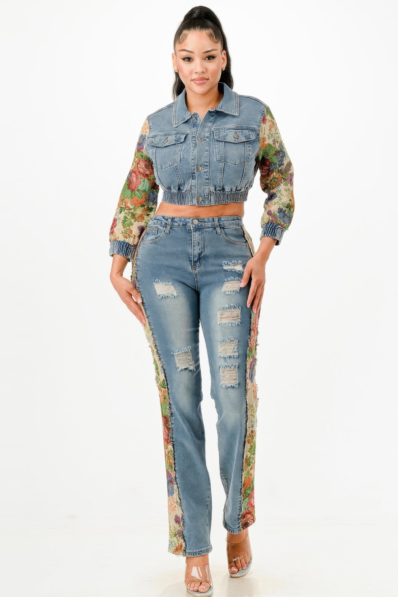 Tapestry Contrast Denim Set - Flip Flop Dynasty