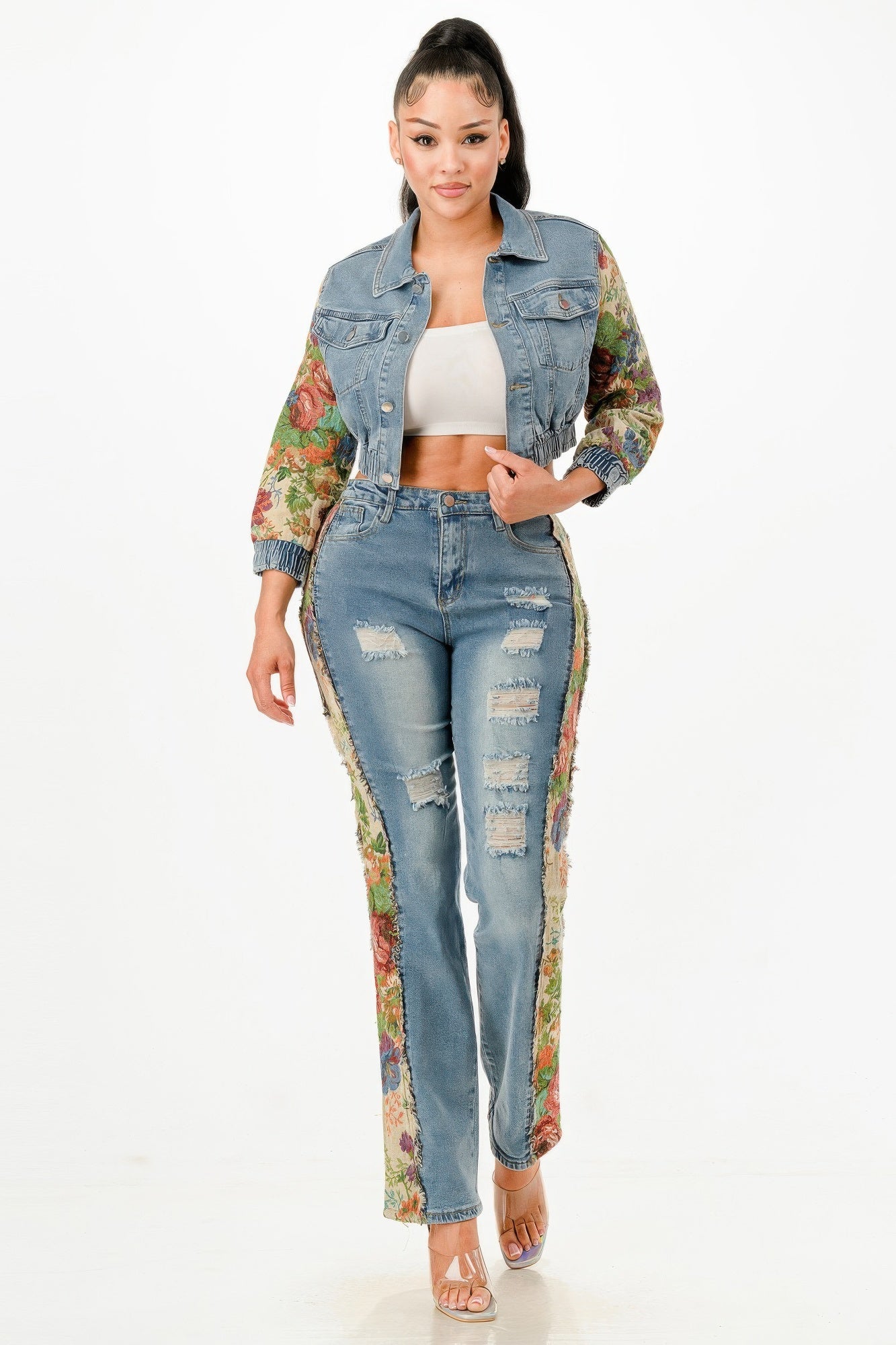 Tapestry Contrast Denim Set - Flip Flop Dynasty