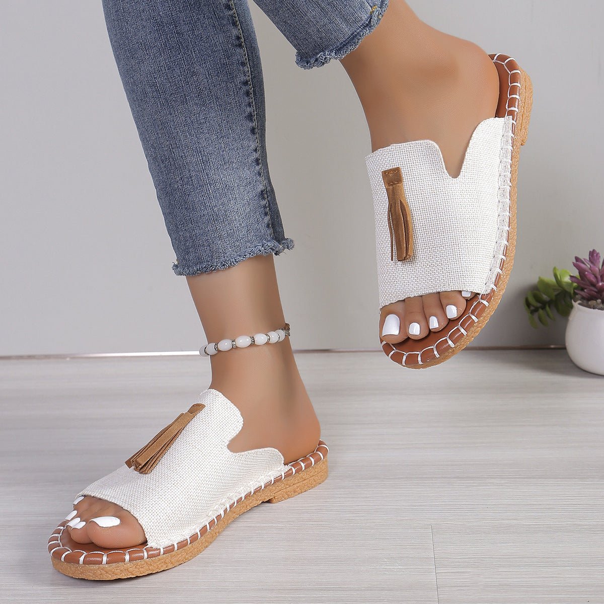 Tassel Detail Open Toe Sandals - Flip Flop Dynasty