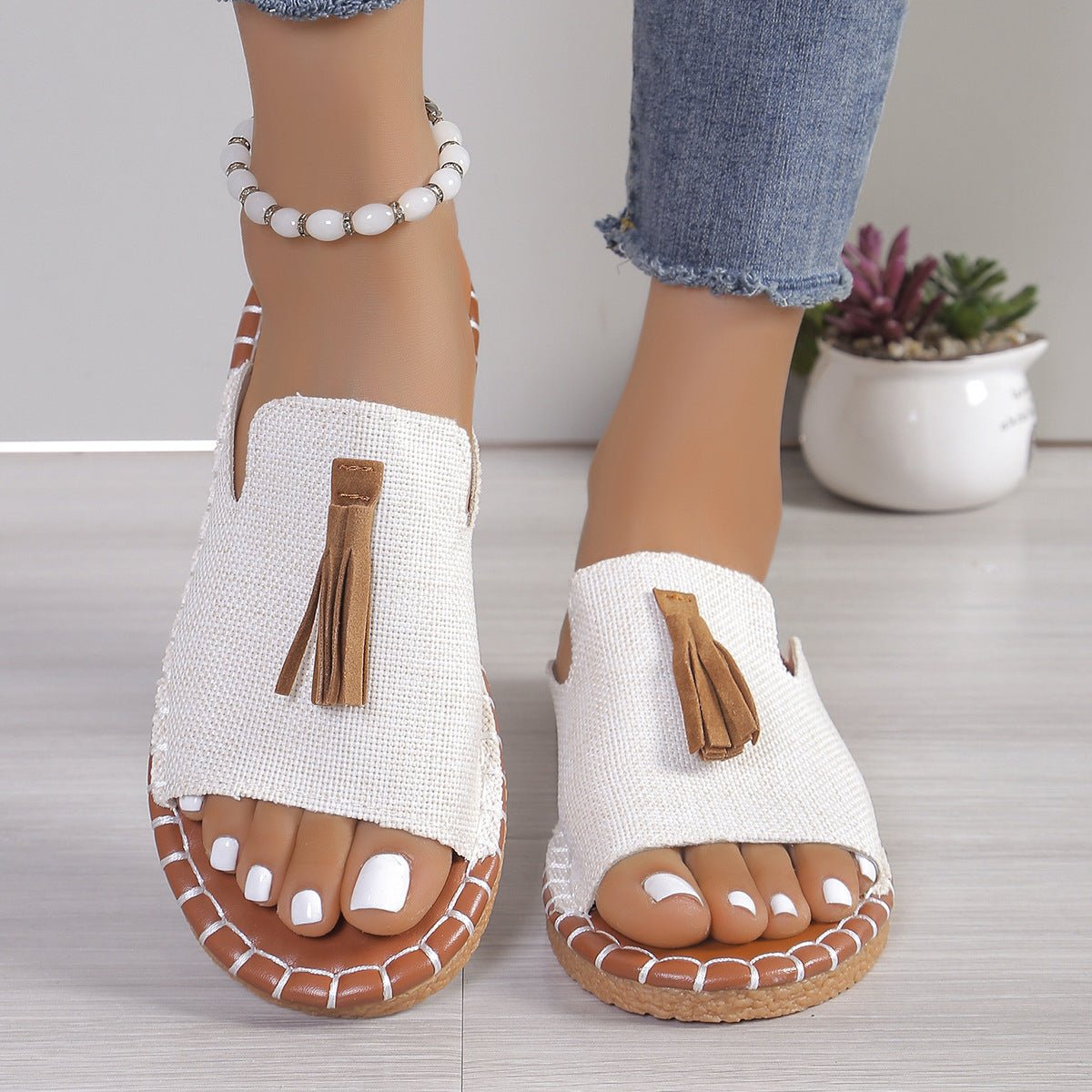 Tassel Detail Open Toe Sandals - Flip Flop Dynasty