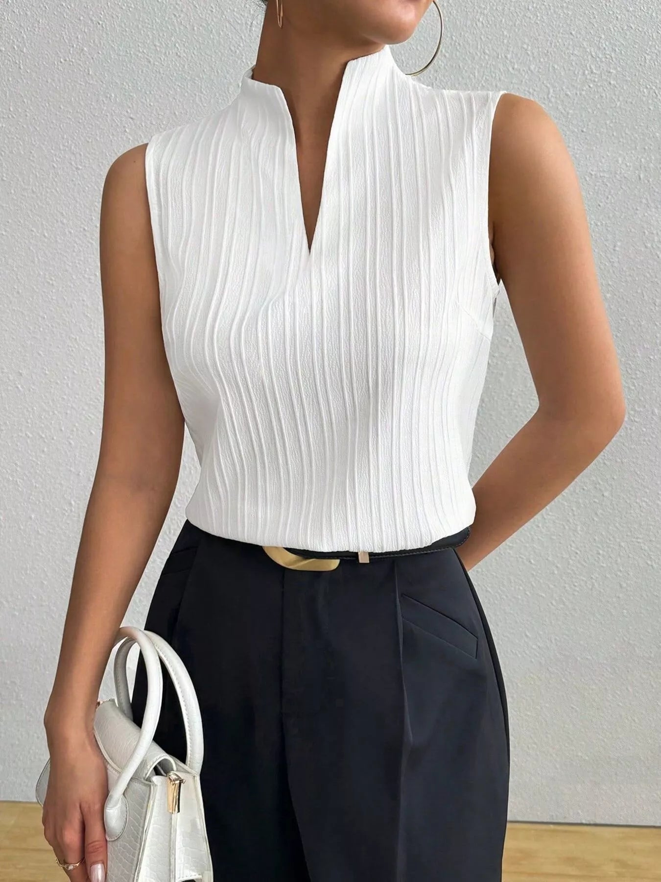 Texture Notched Sleeveless Top - Flip Flop Dynasty